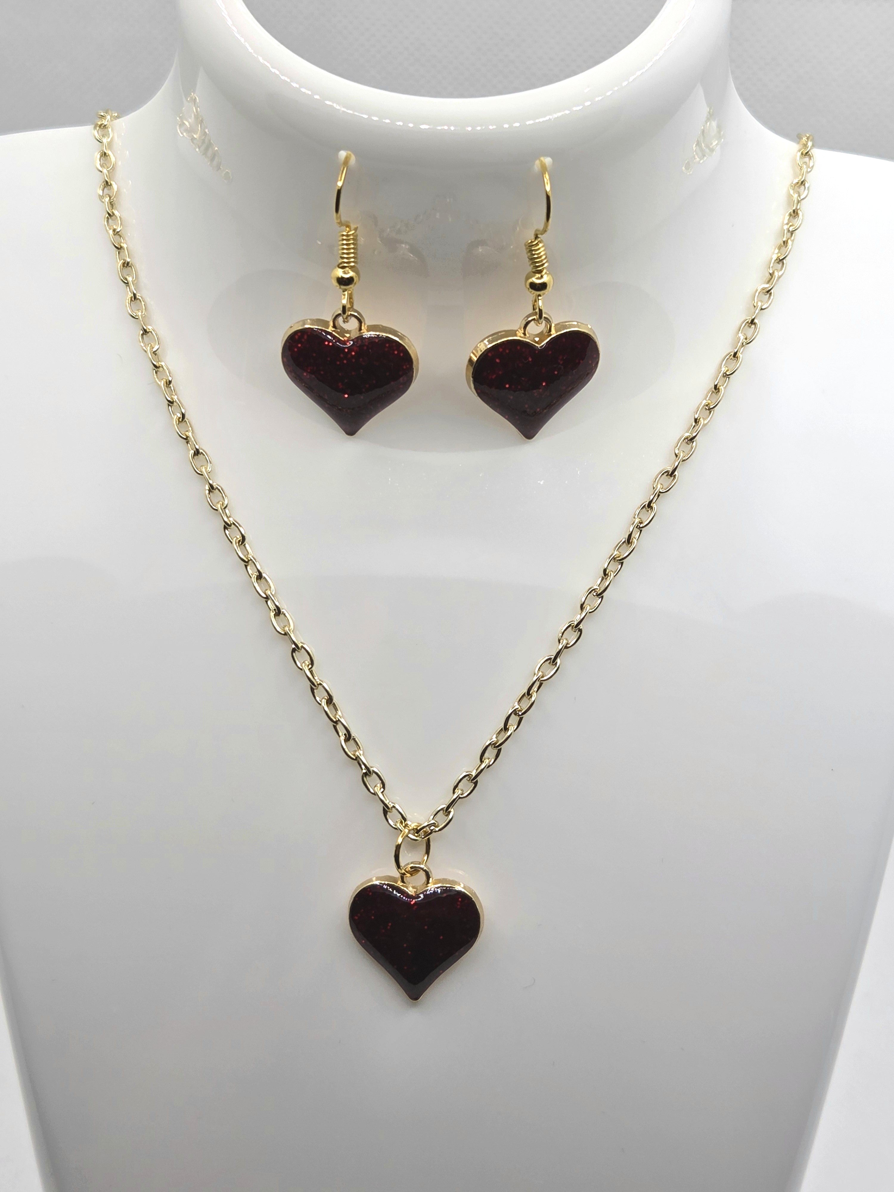 JUST FOR FUN BUNDLE: Glittery Hearts Necklace & Earrings