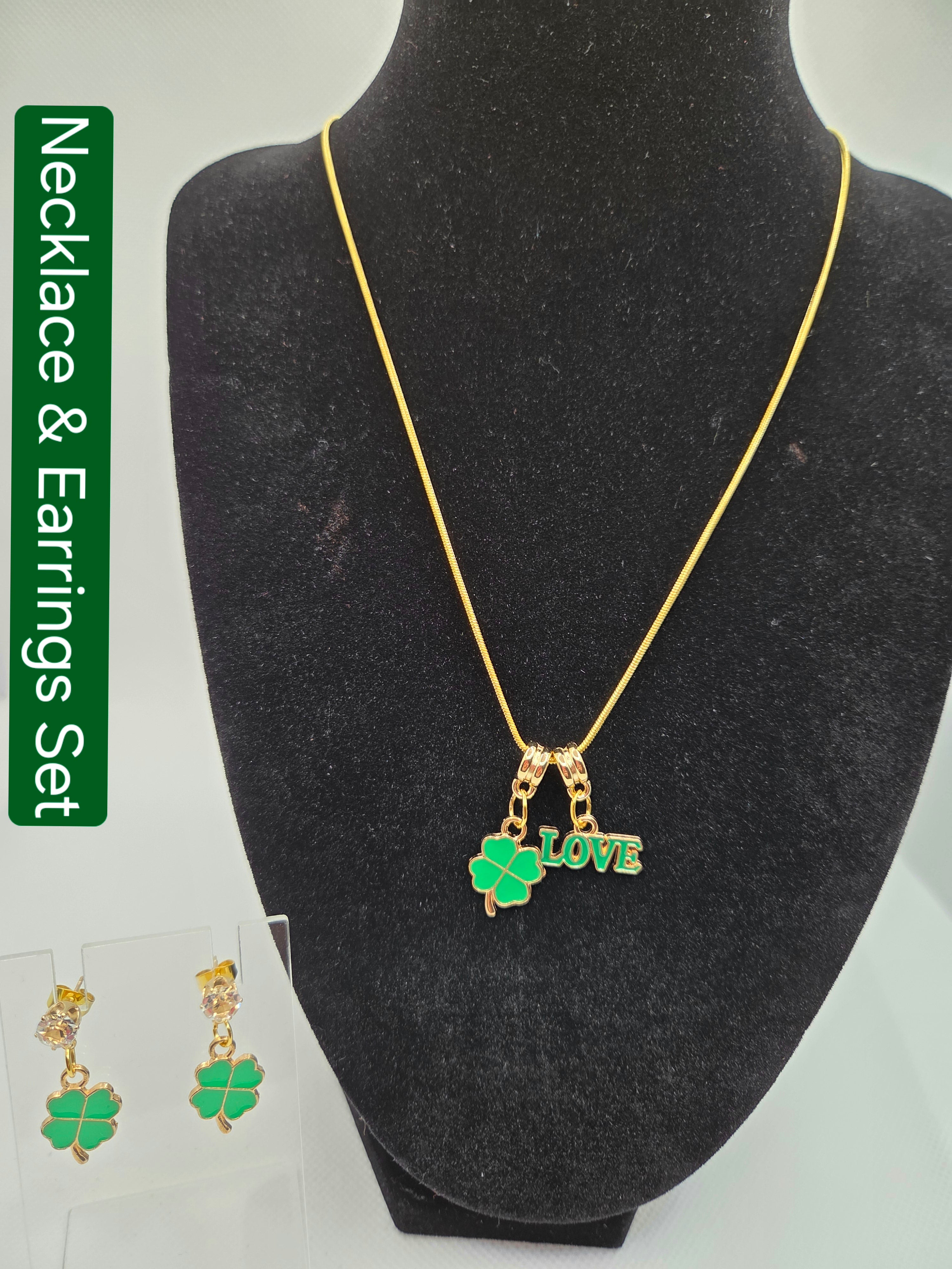 JUST FOR FUN BUNDLE: Symbol of Favor: Four-Leaf Clover Necklace & Earrings