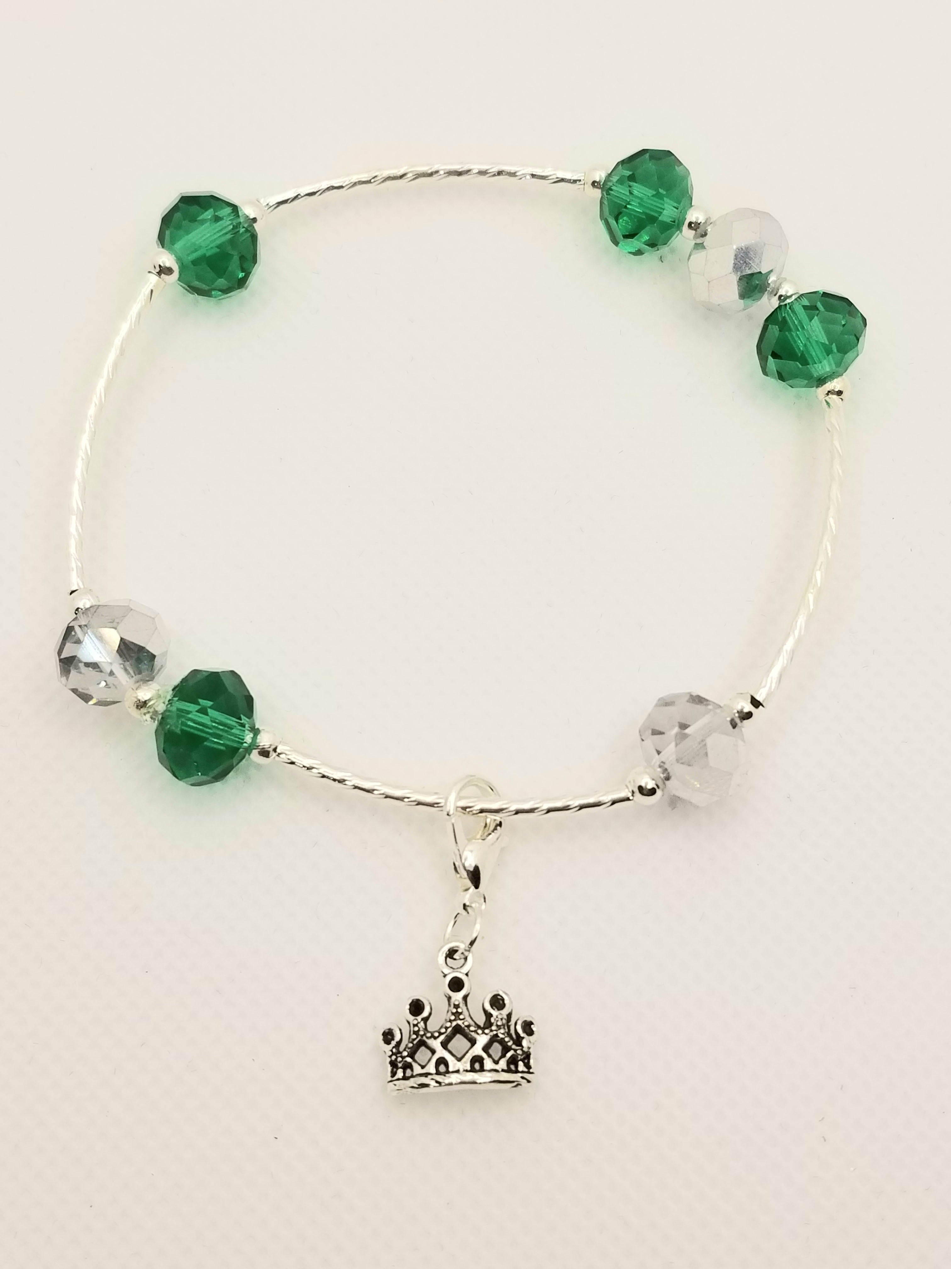 Brilliantly Shining Green & Silvery Glass Bead Bracelet (Faith-based)