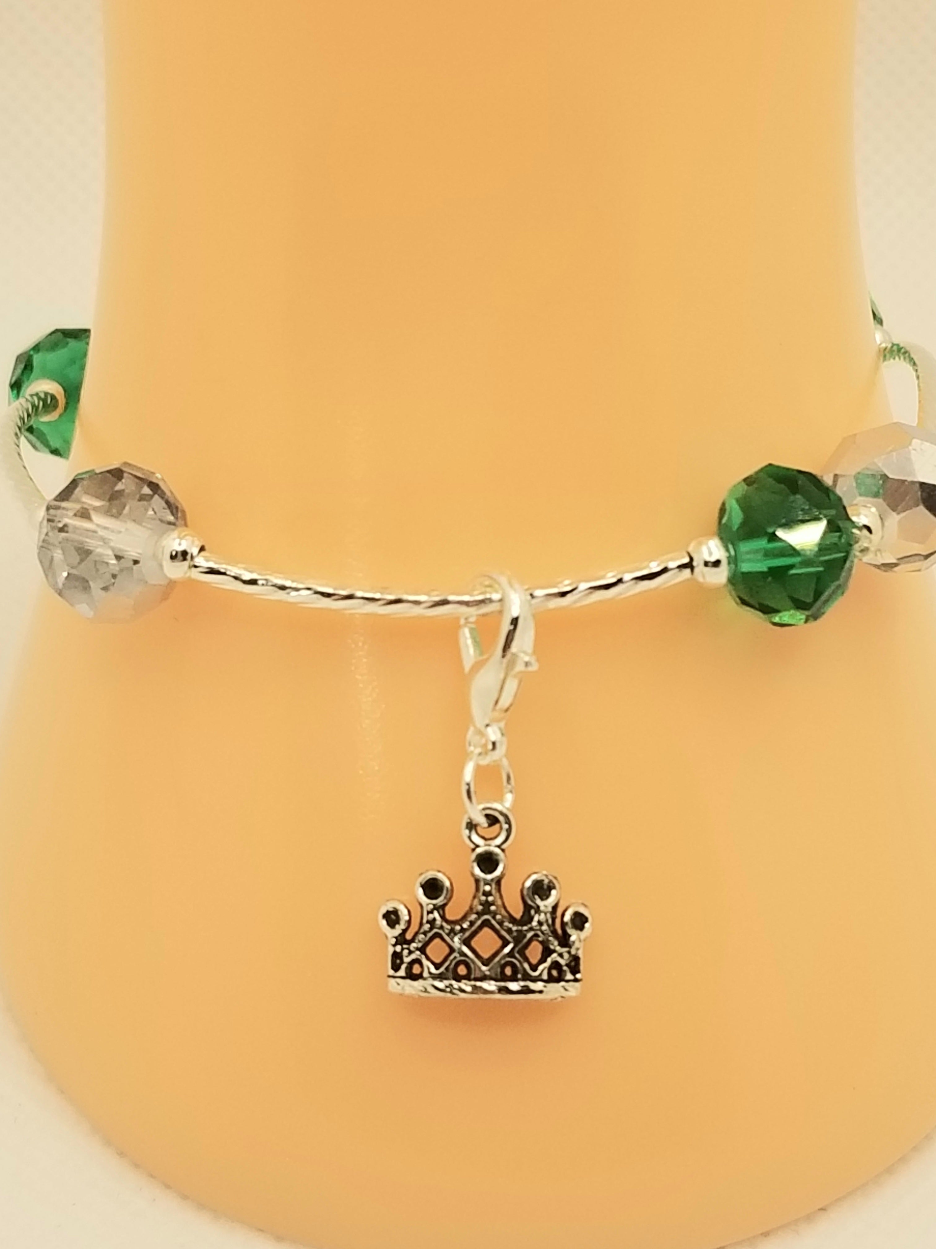 Brilliantly Shining Green & Silvery Glass Bead Bracelet (Faith-based)