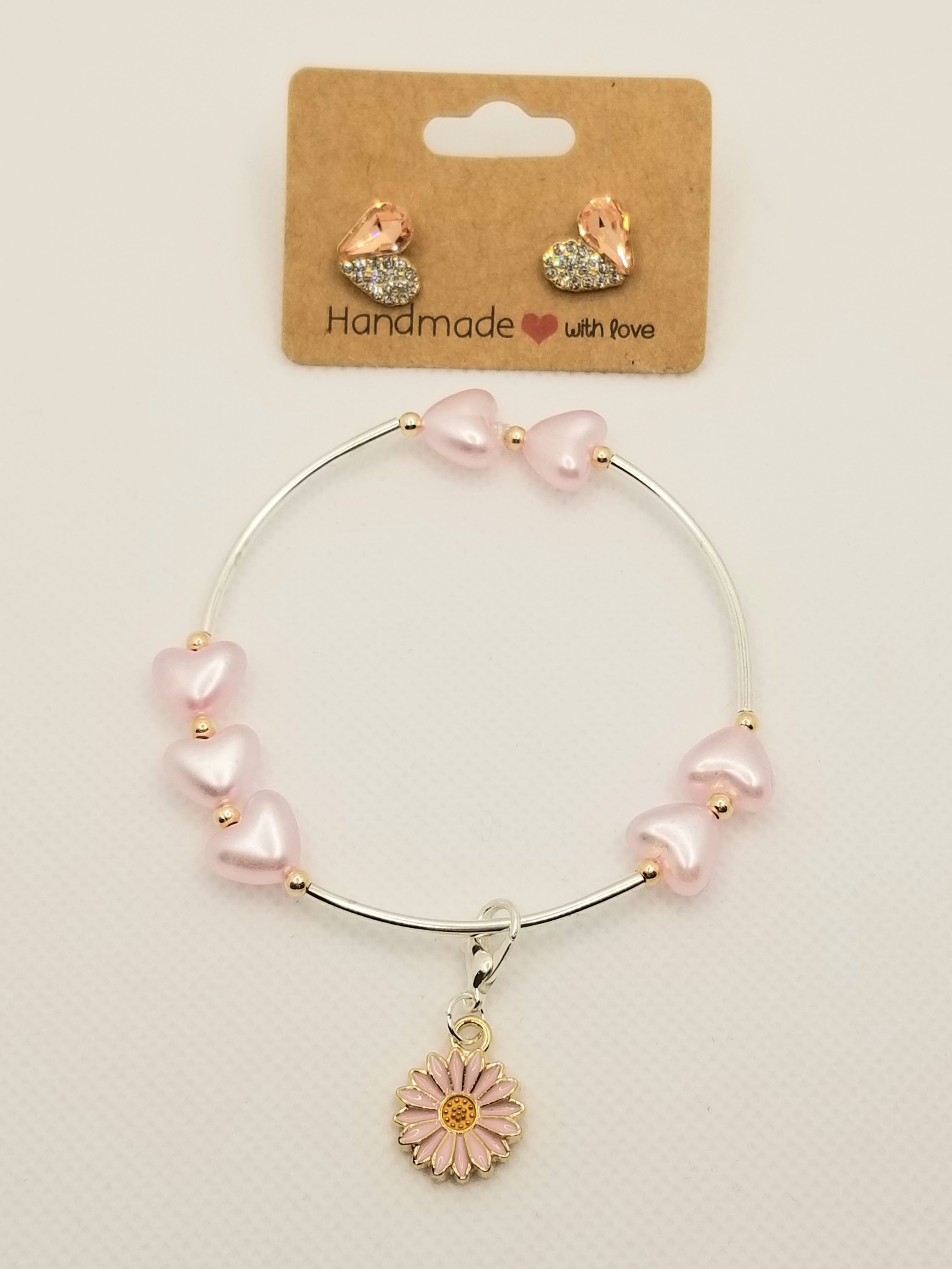 BUNDLE: Radiant Pink Hearts Bracelet & Heart Earrings (Faith-based)