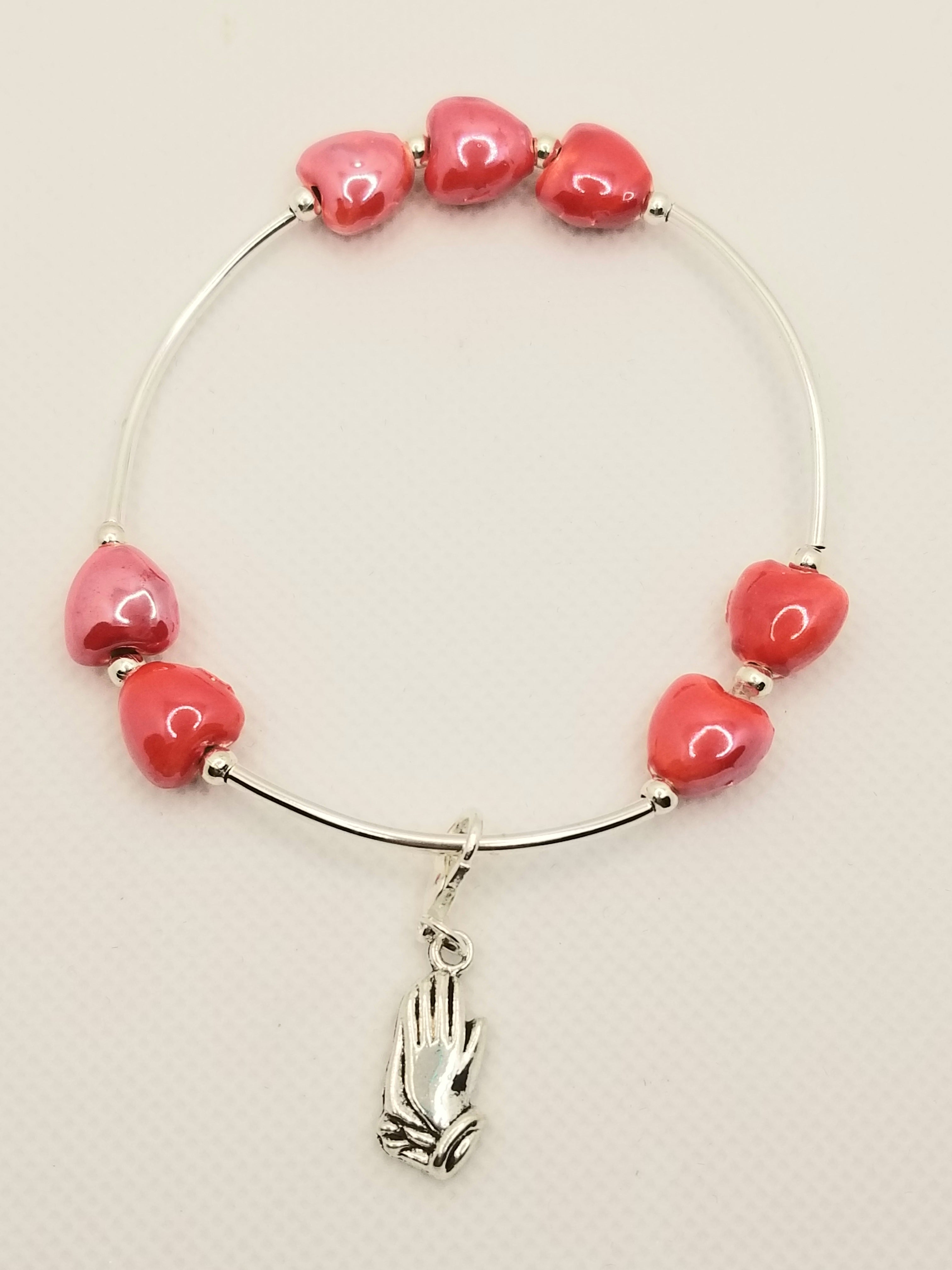 BUNDLE: Glistening Red Hearts Bracelet & Cross Earrings (Faith-based)
