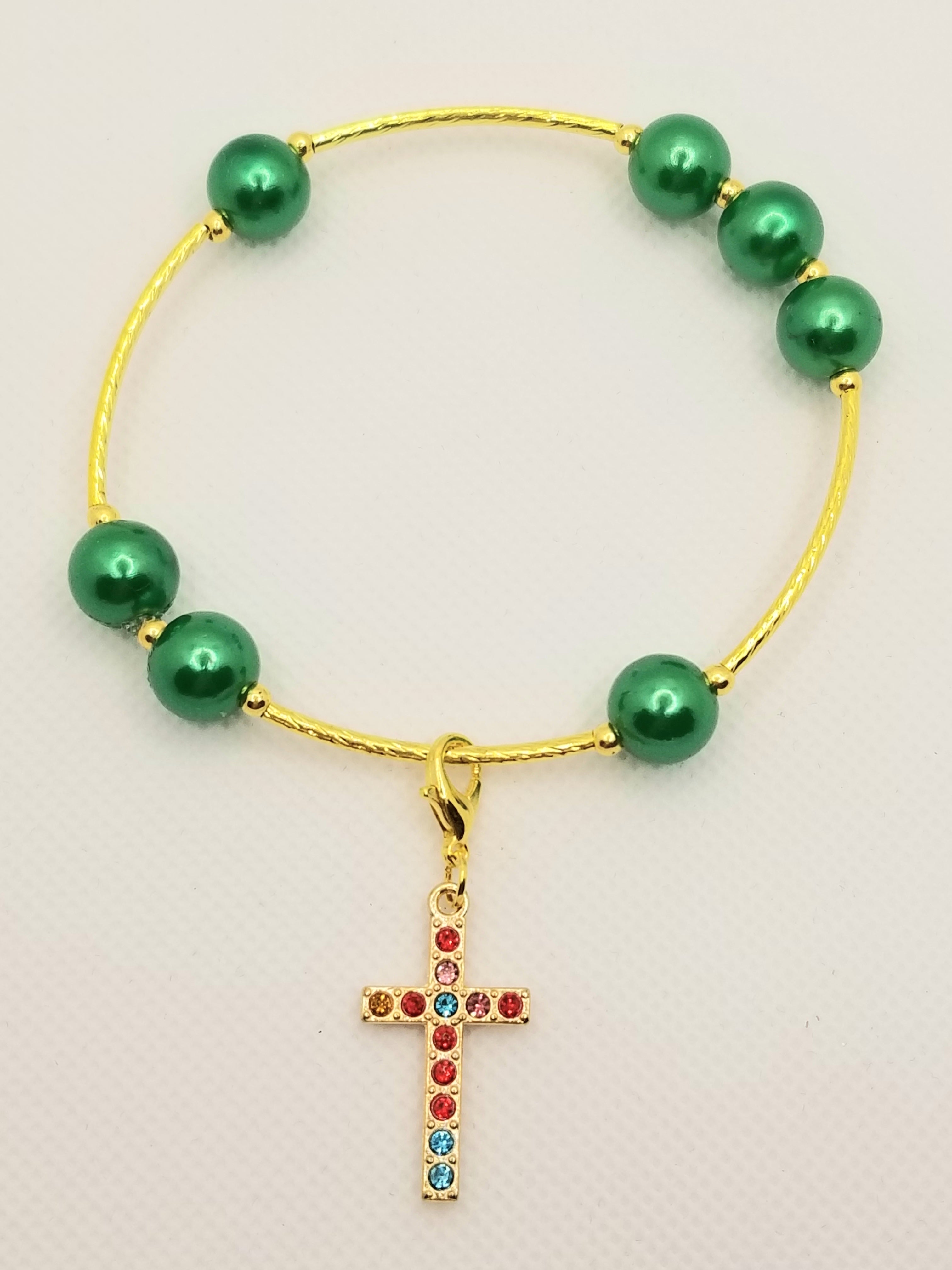 BUNDLE: Cozy Chic Kelly Green Bracelet & Cross Earrings (Faith-based)