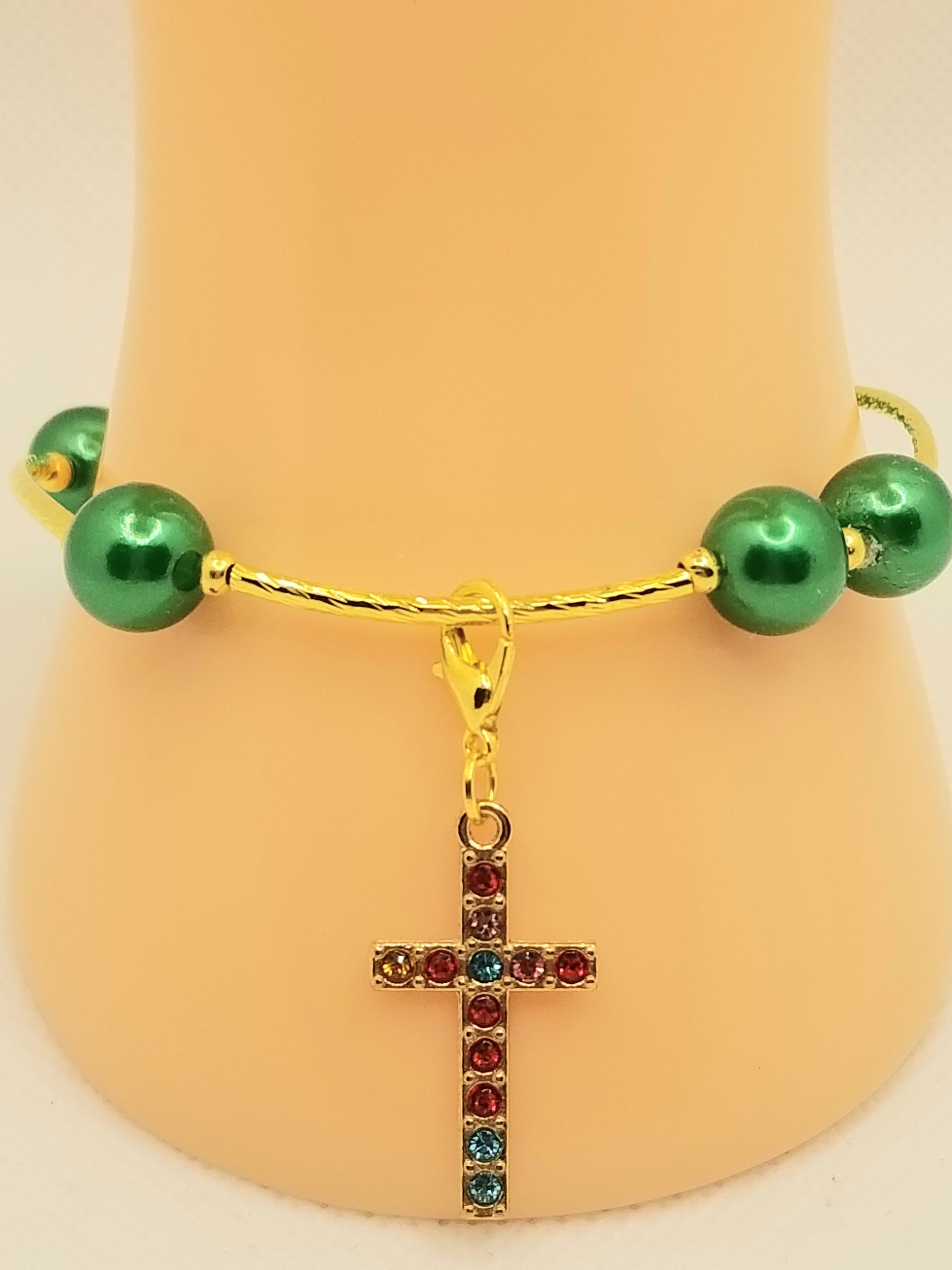 BUNDLE: Cozy Chic Kelly Green Bracelet & Cross Earrings (Faith-based)