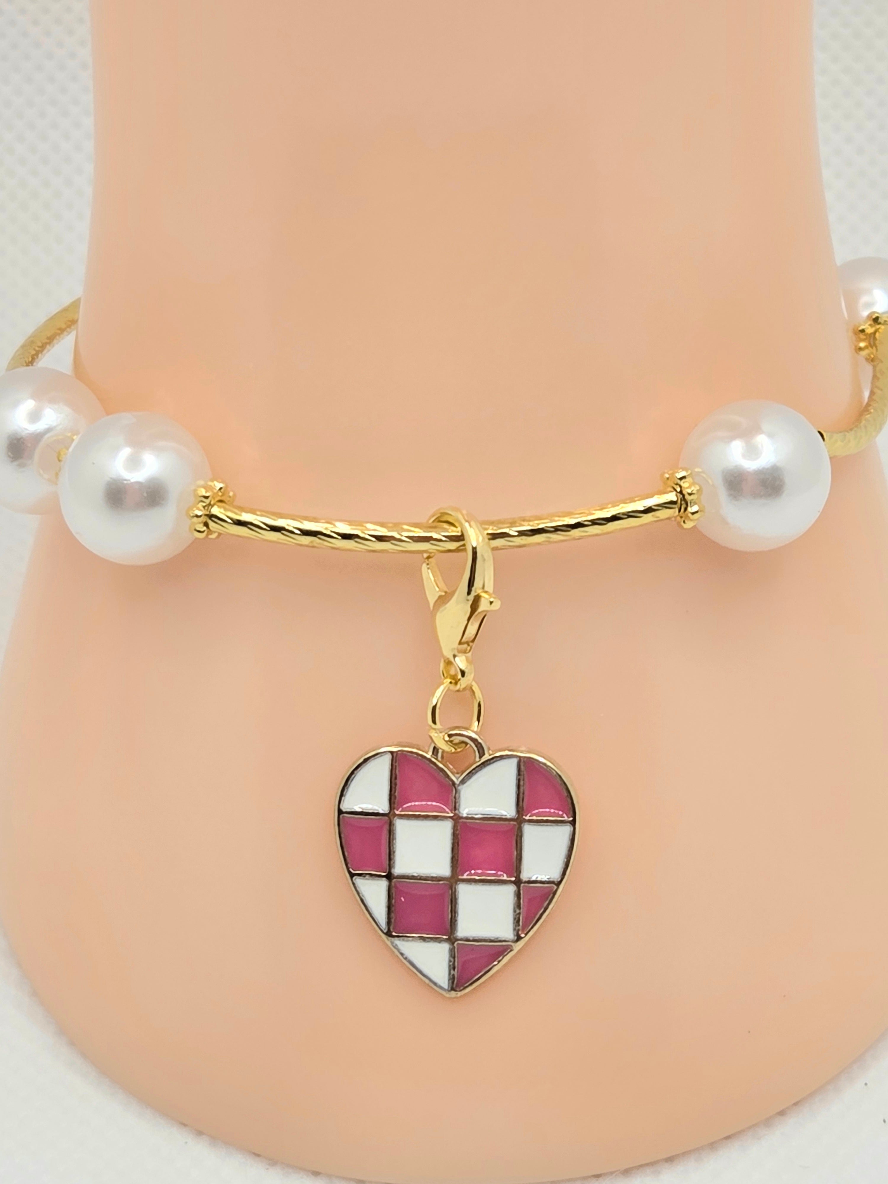 BUNDLE: Pearls & Checkered Heart Bracelet & Earrings (Faith-based)