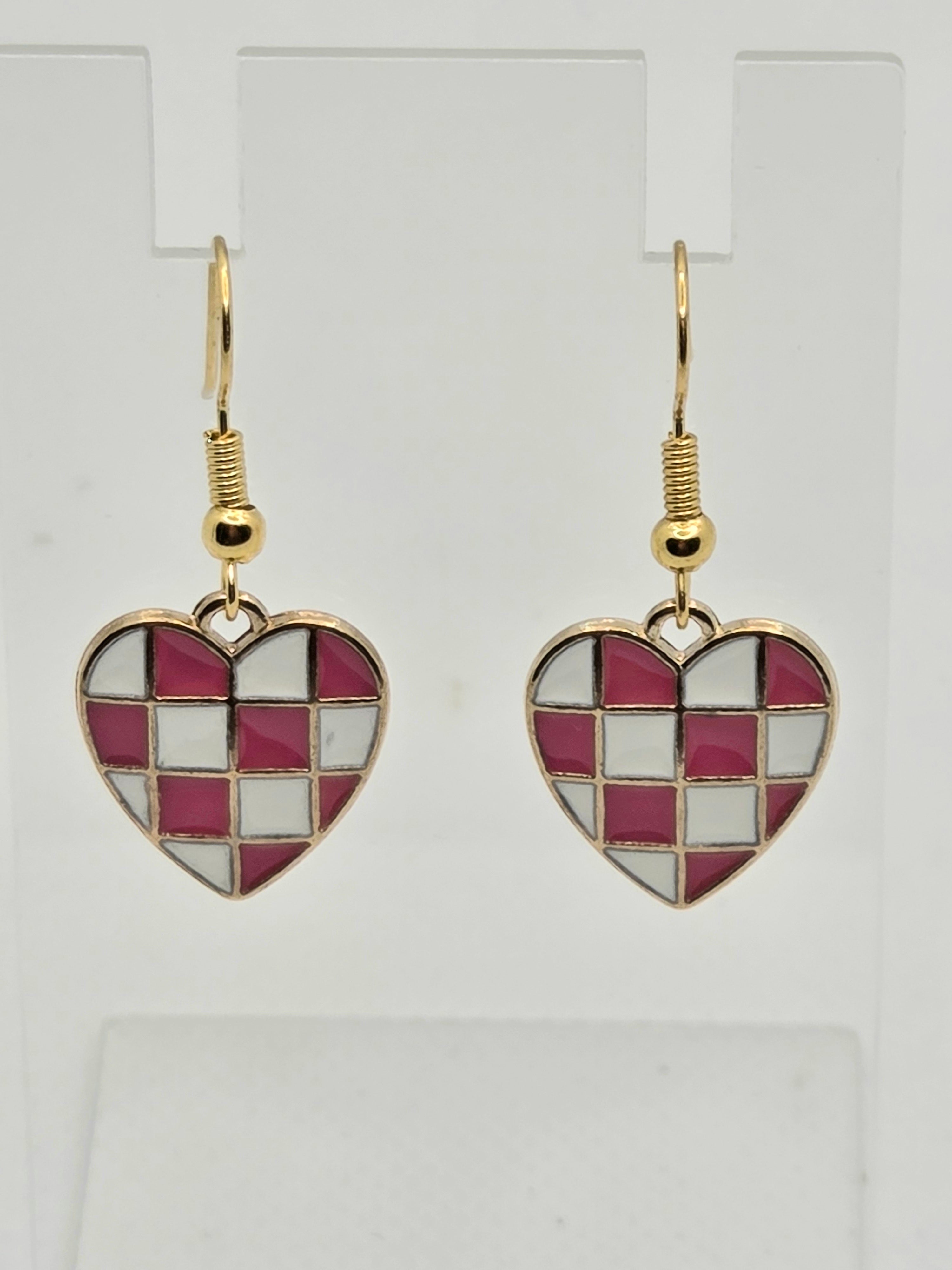 BUNDLE: Pearls & Checkered Heart Bracelet & Earrings (Faith-based)