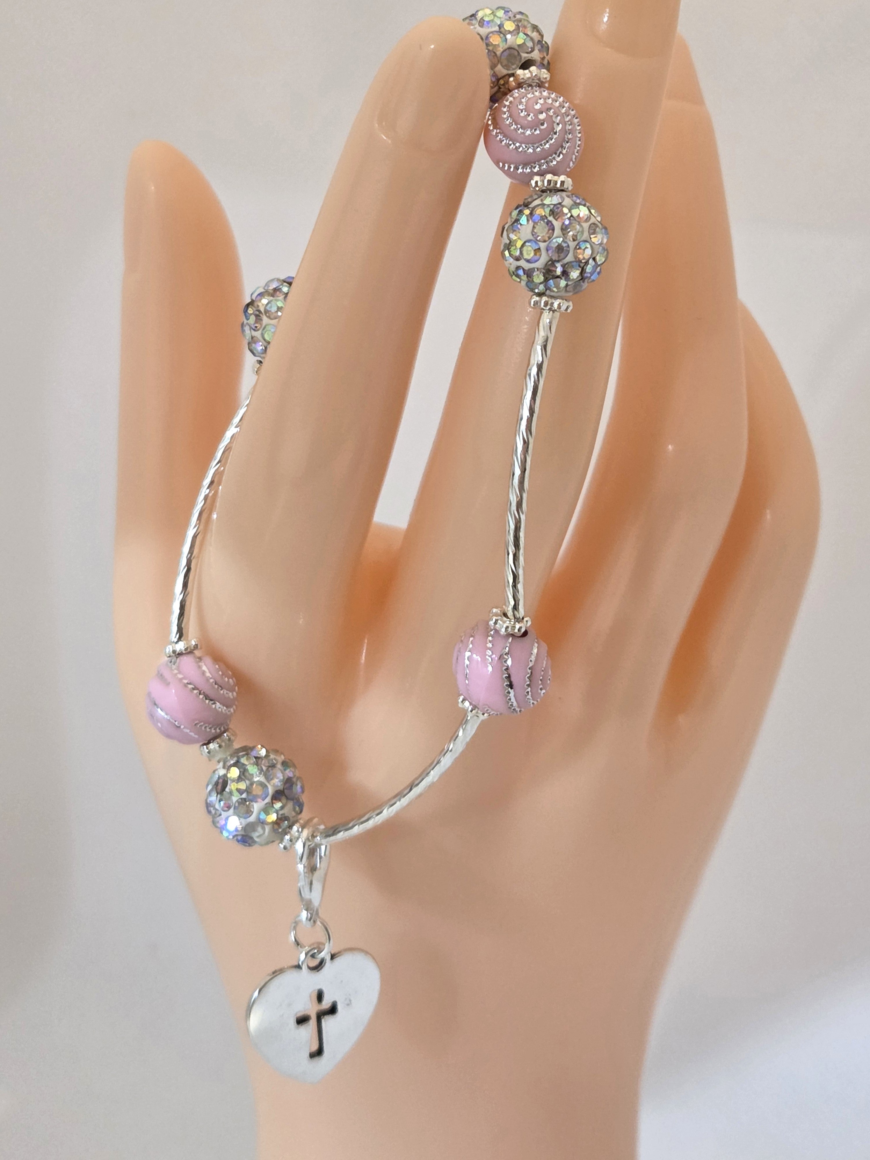 BUNDLE: Pink & Purple Bedazzled Bracelet & Necklace (Faith-based)