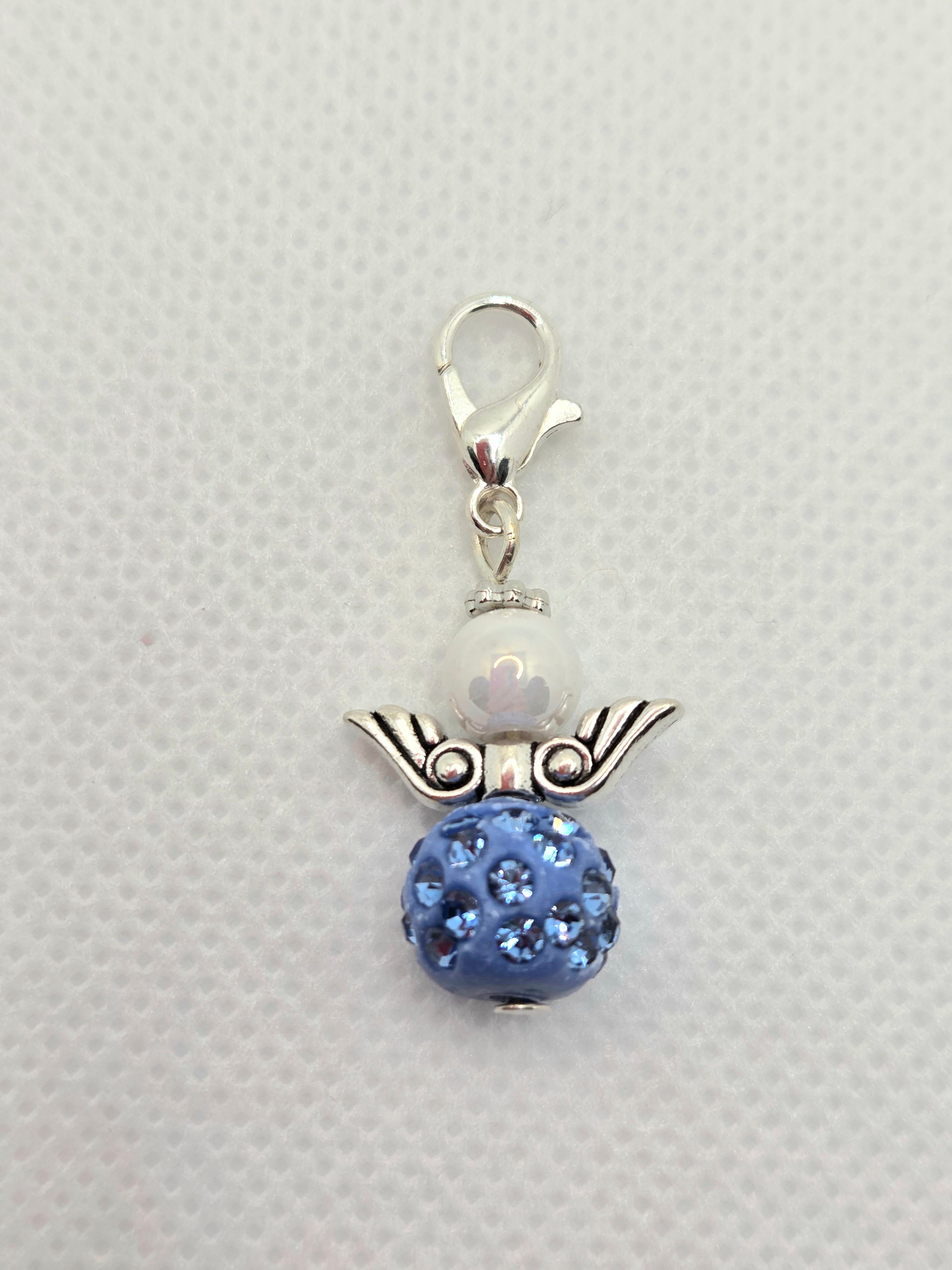 Angel with Faux Pearl and Blue Glittery Base Dangle