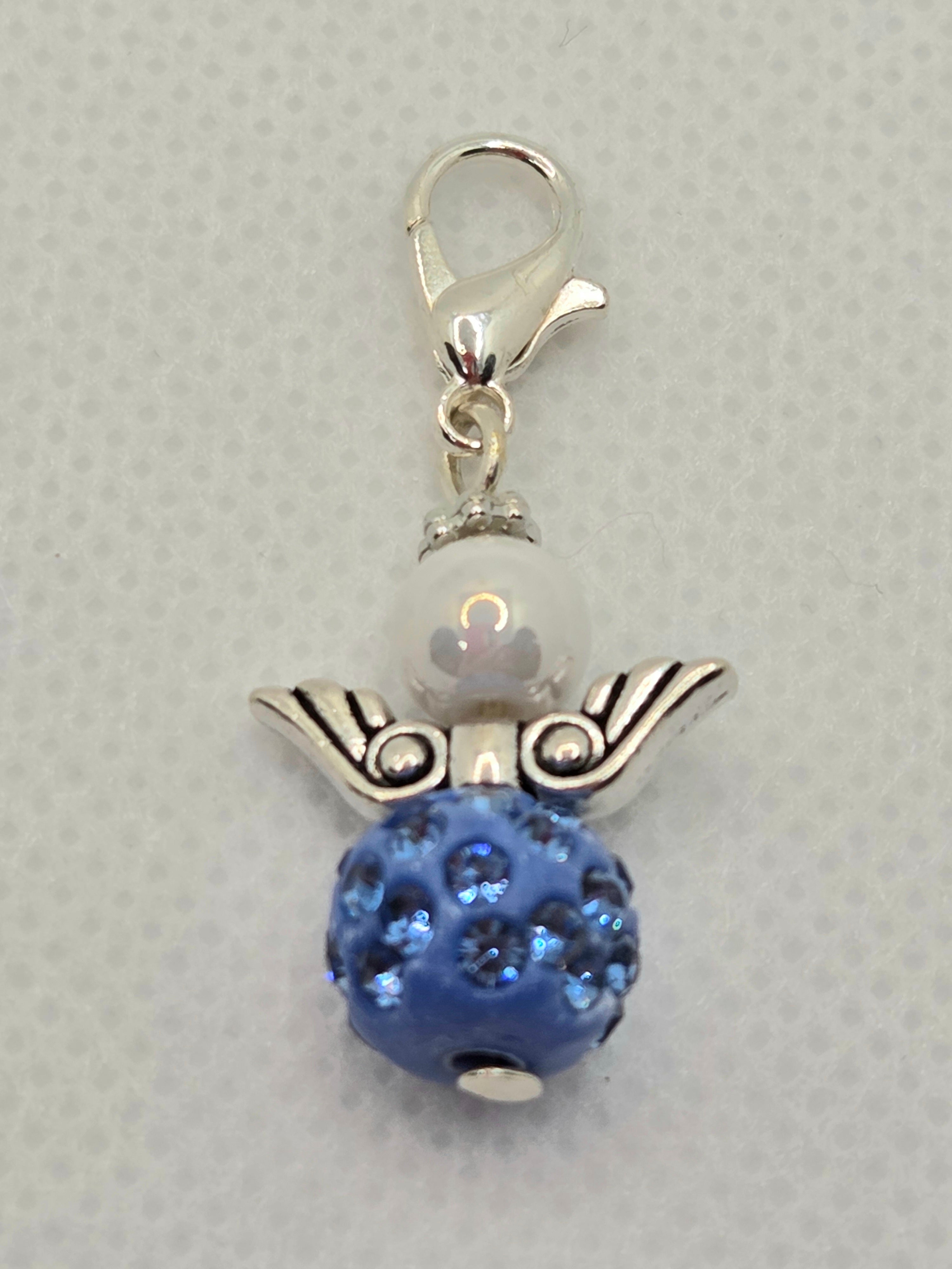 Angel with Faux Pearl and Blue Glittery Base Dangle