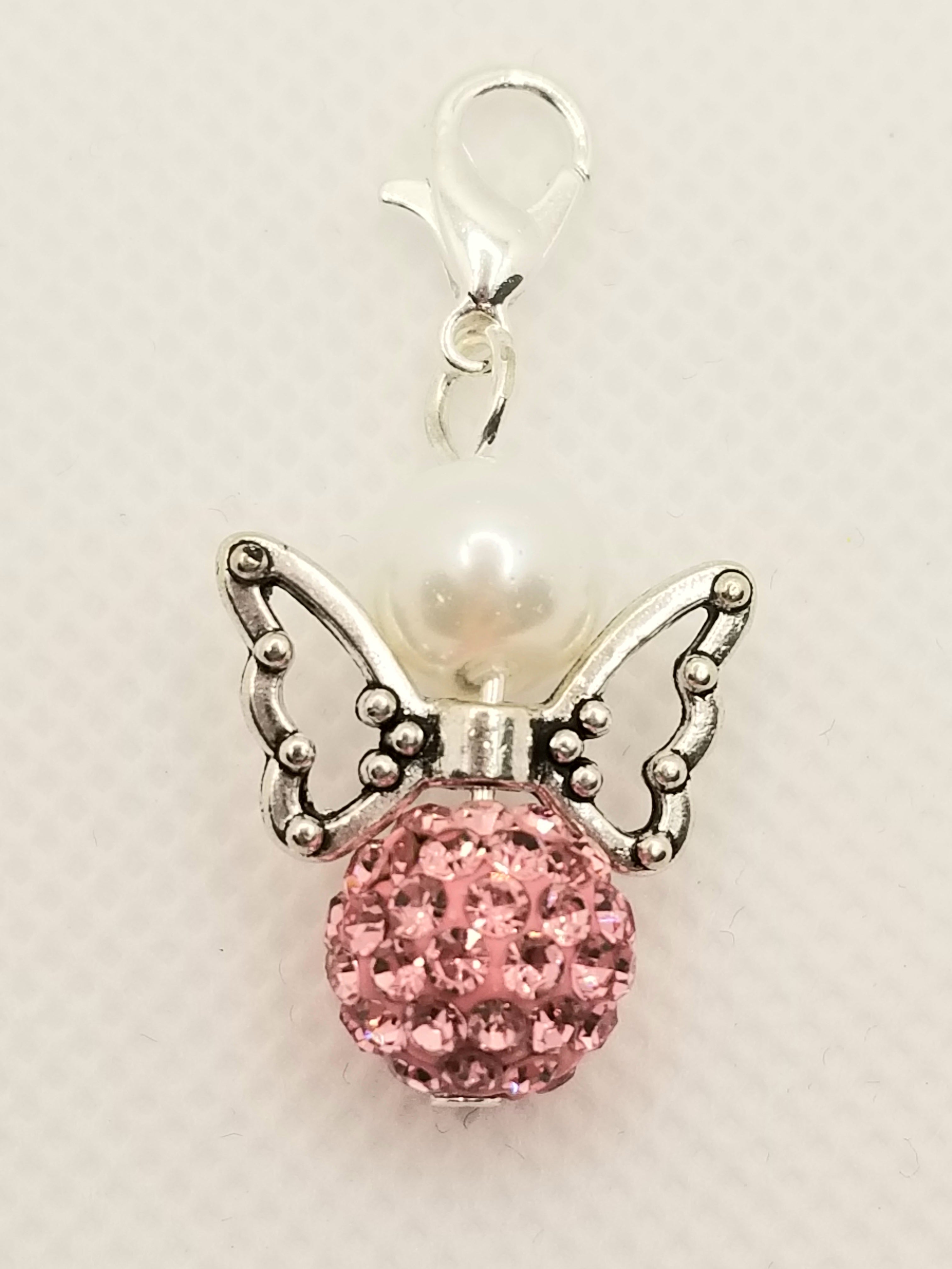 Angel with Faux Pearl and Pink Glittery Base Dangle