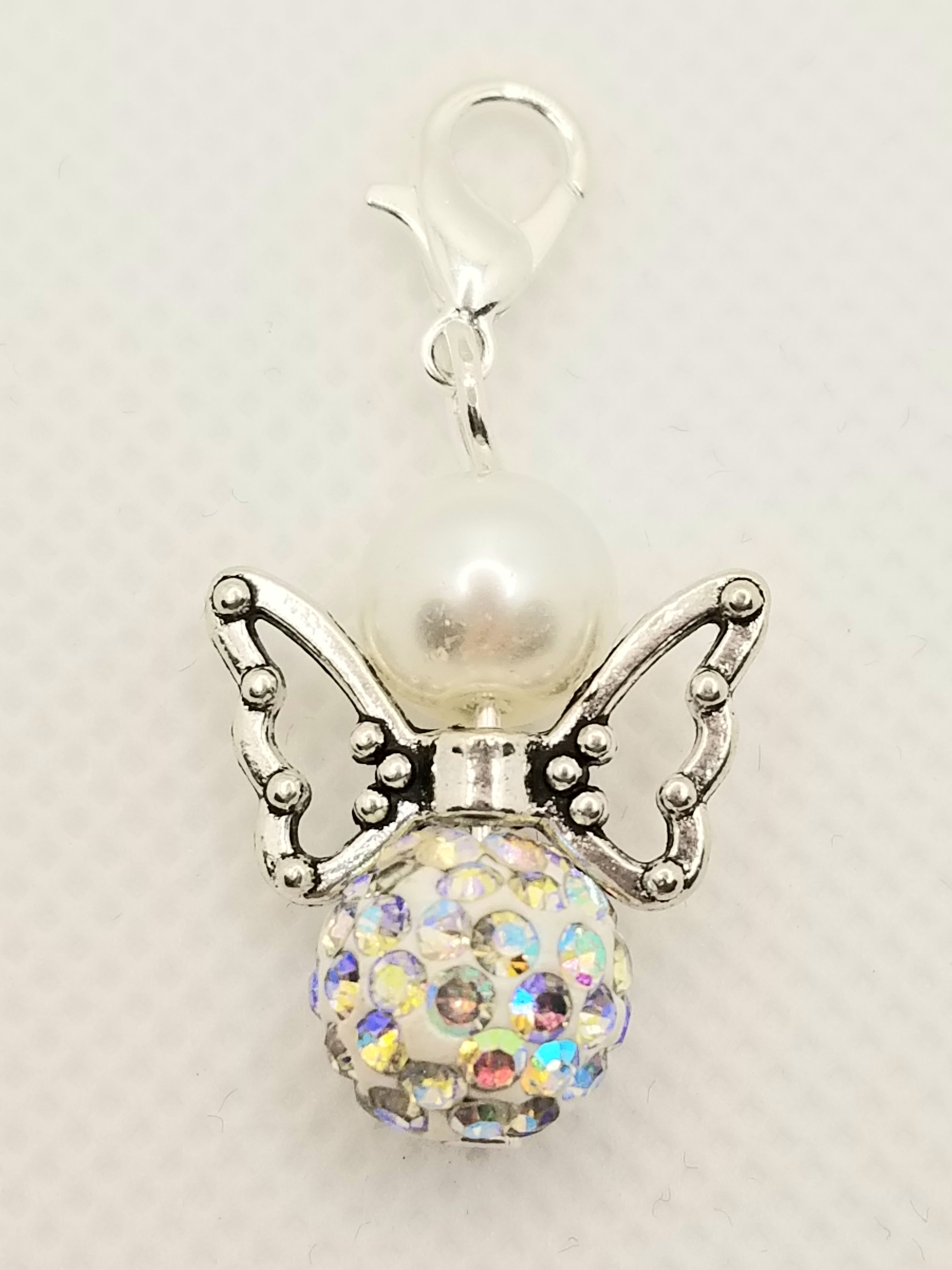 Angel with Faux Pearl and White Glittery Base Dangle