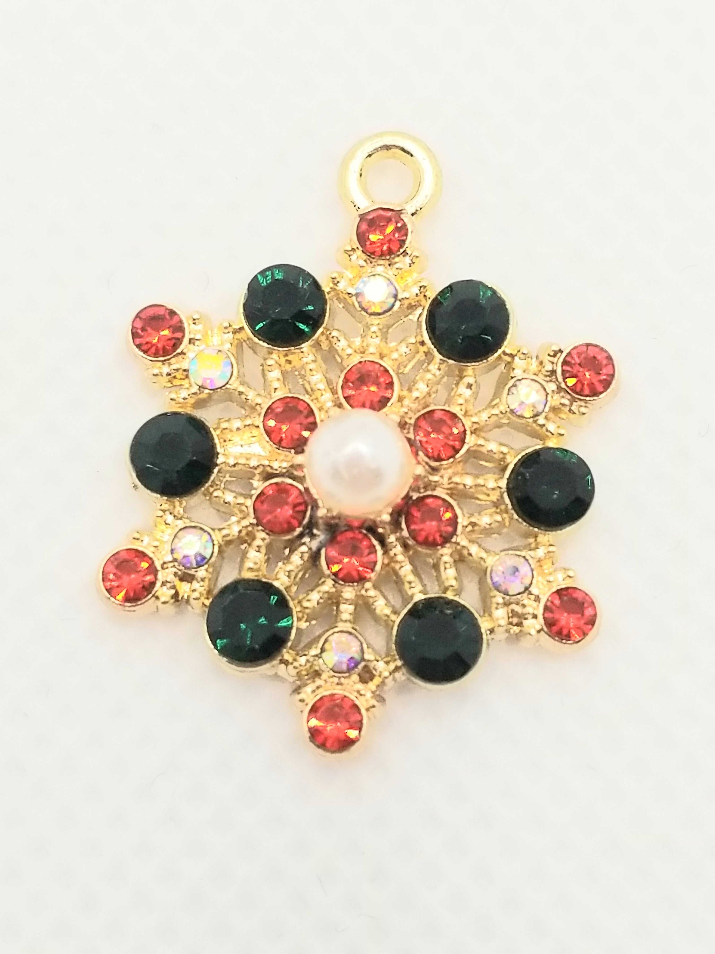 Christmas Snowflake-Red/Green/White Faux Pearl Dangle