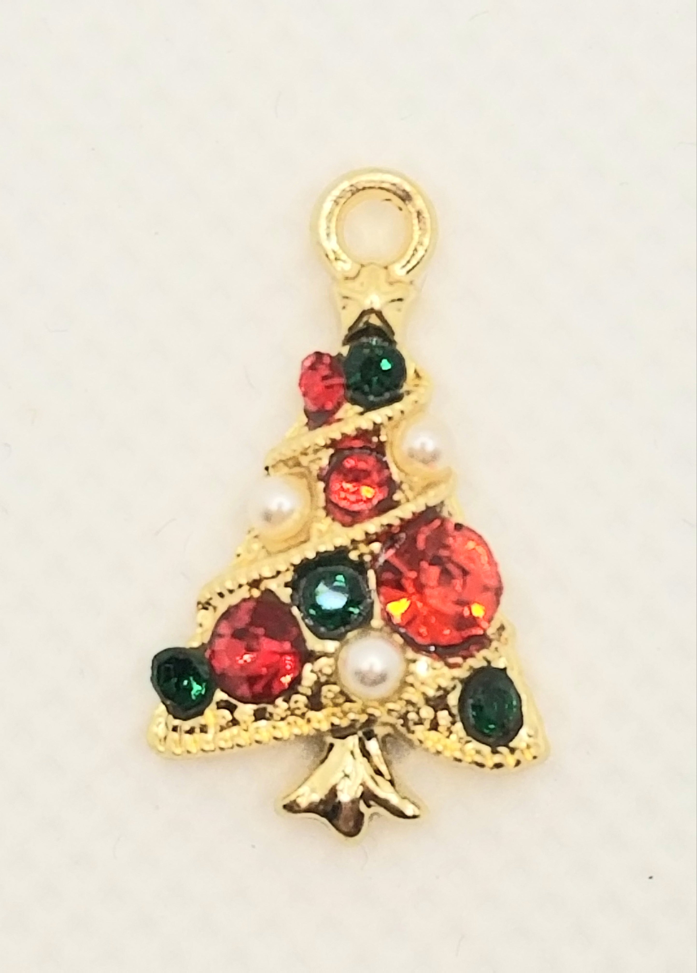 Christmas tree w/rhinestones and pearls Dangle
