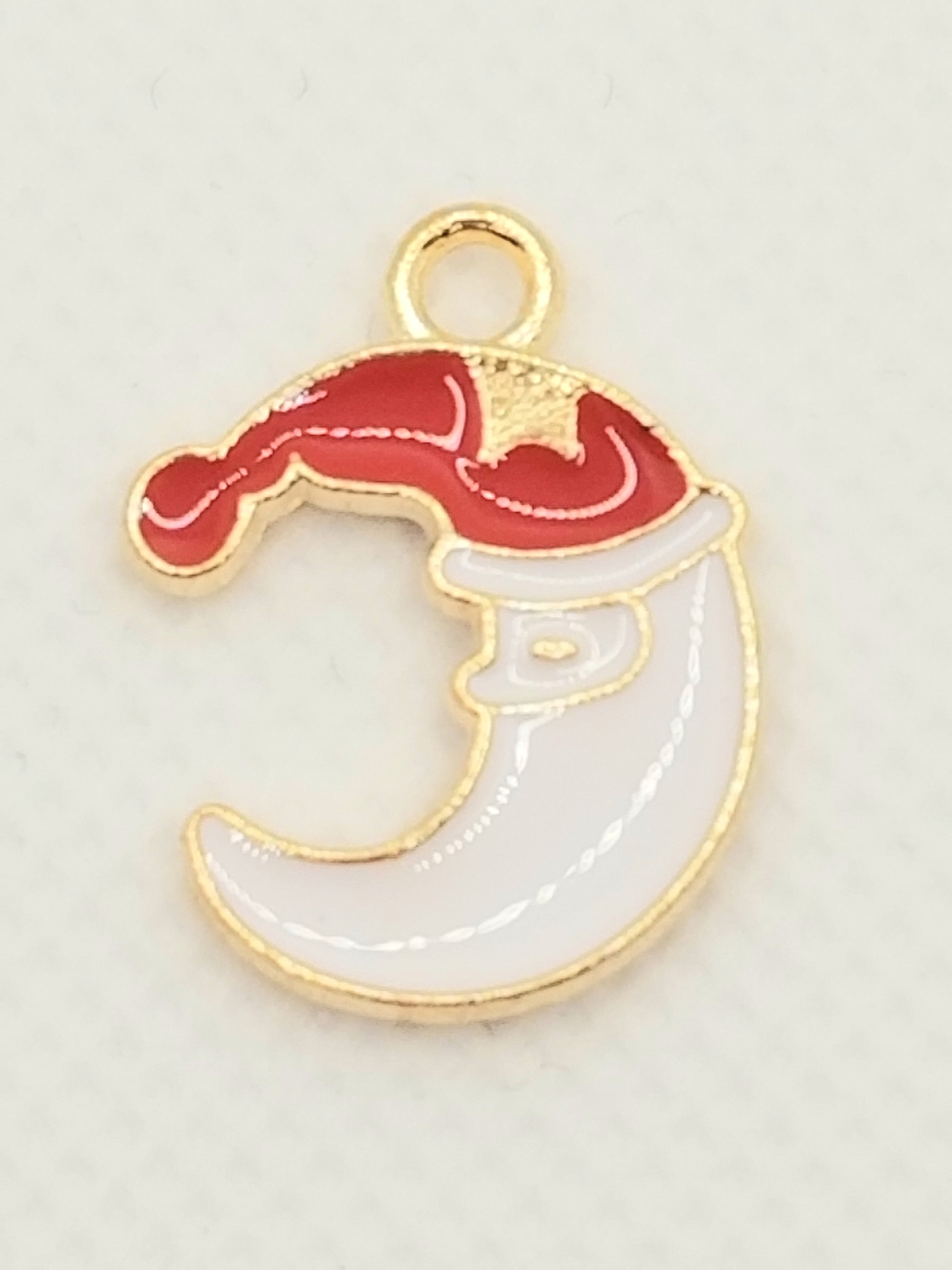 Christmas Half moon face w/Santa hat Dangle
