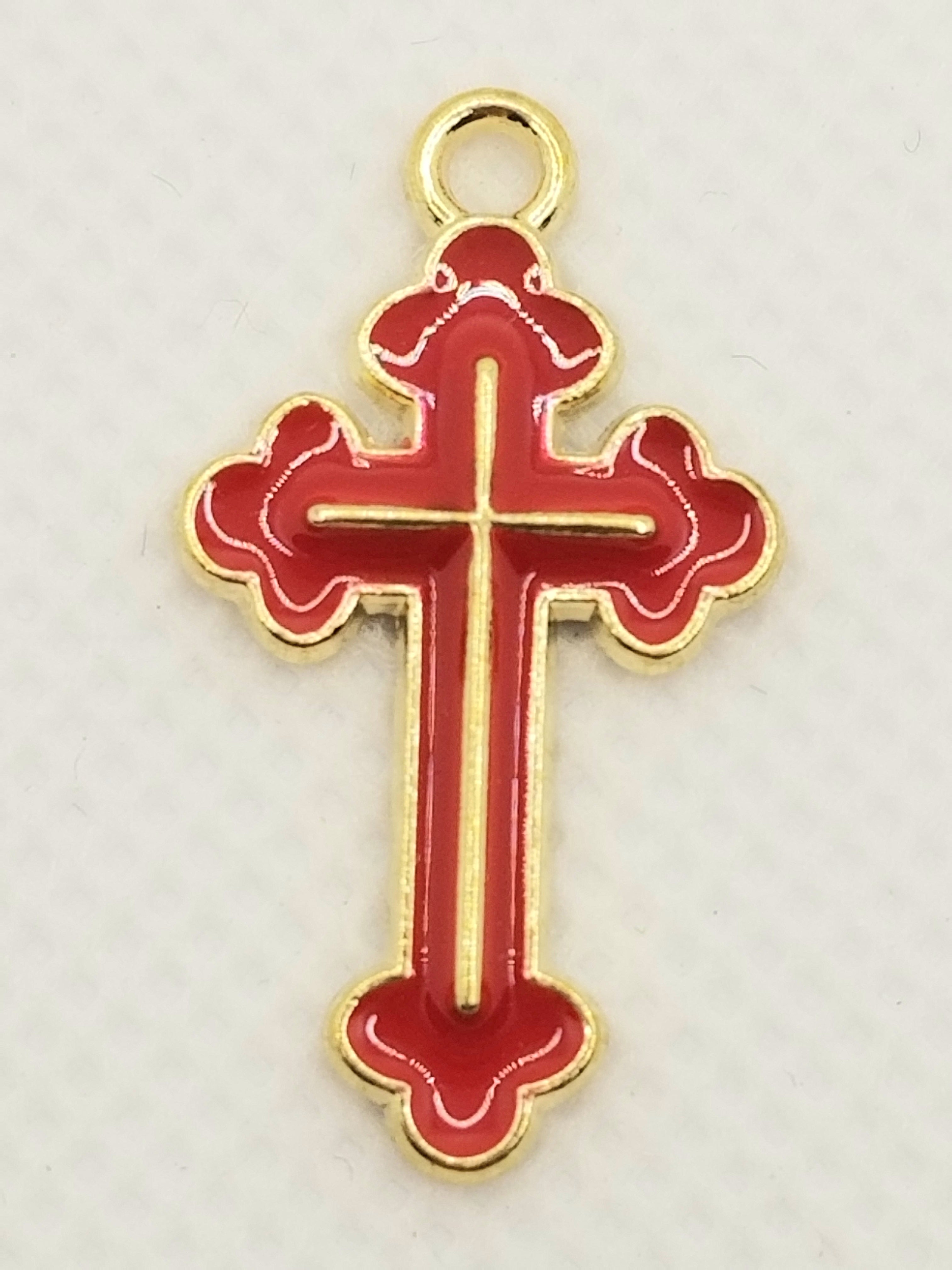Scalloped Edge Red Cross Dangle