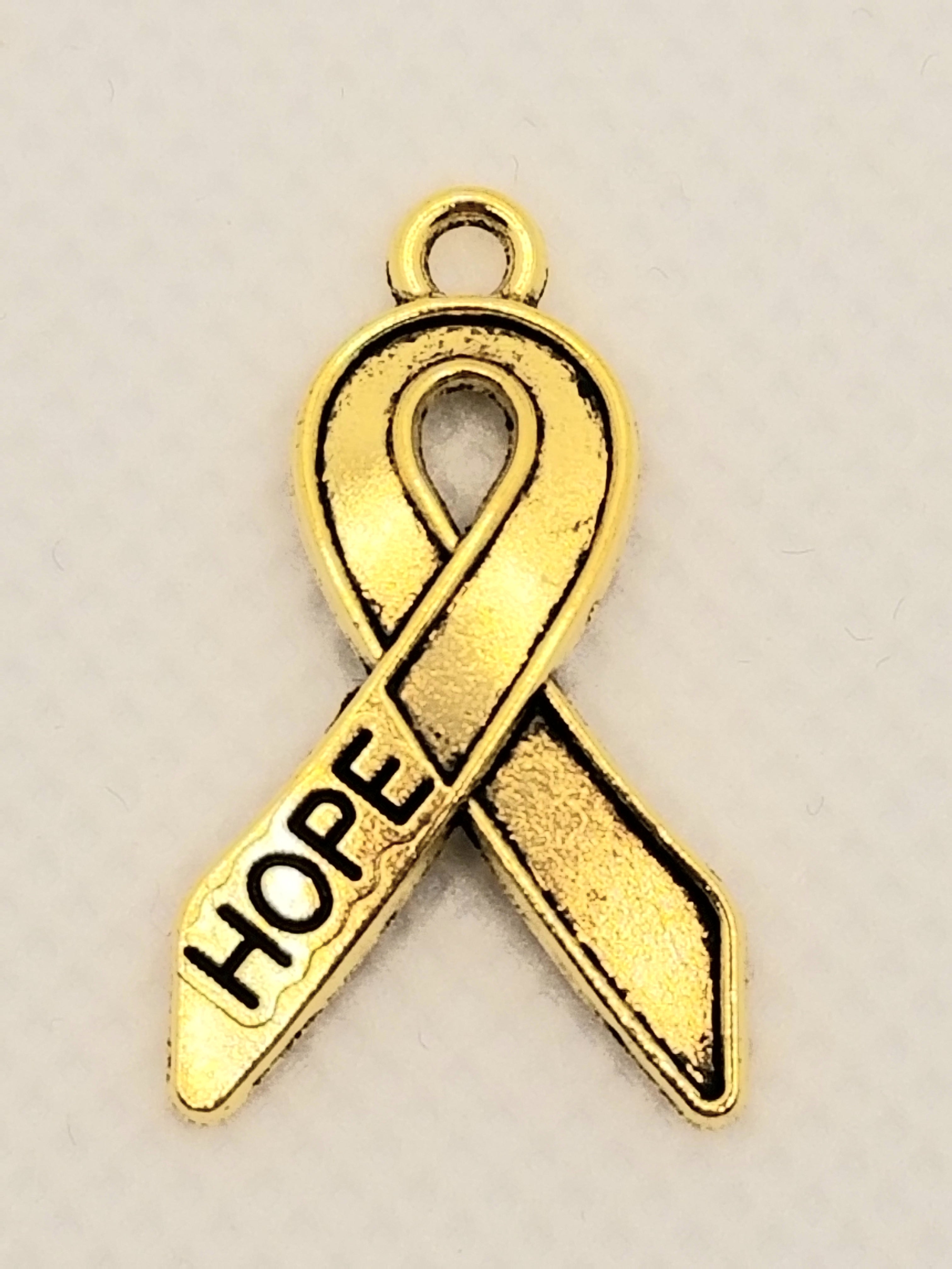 Gold tone Hope Cancer Ribbon Dangle