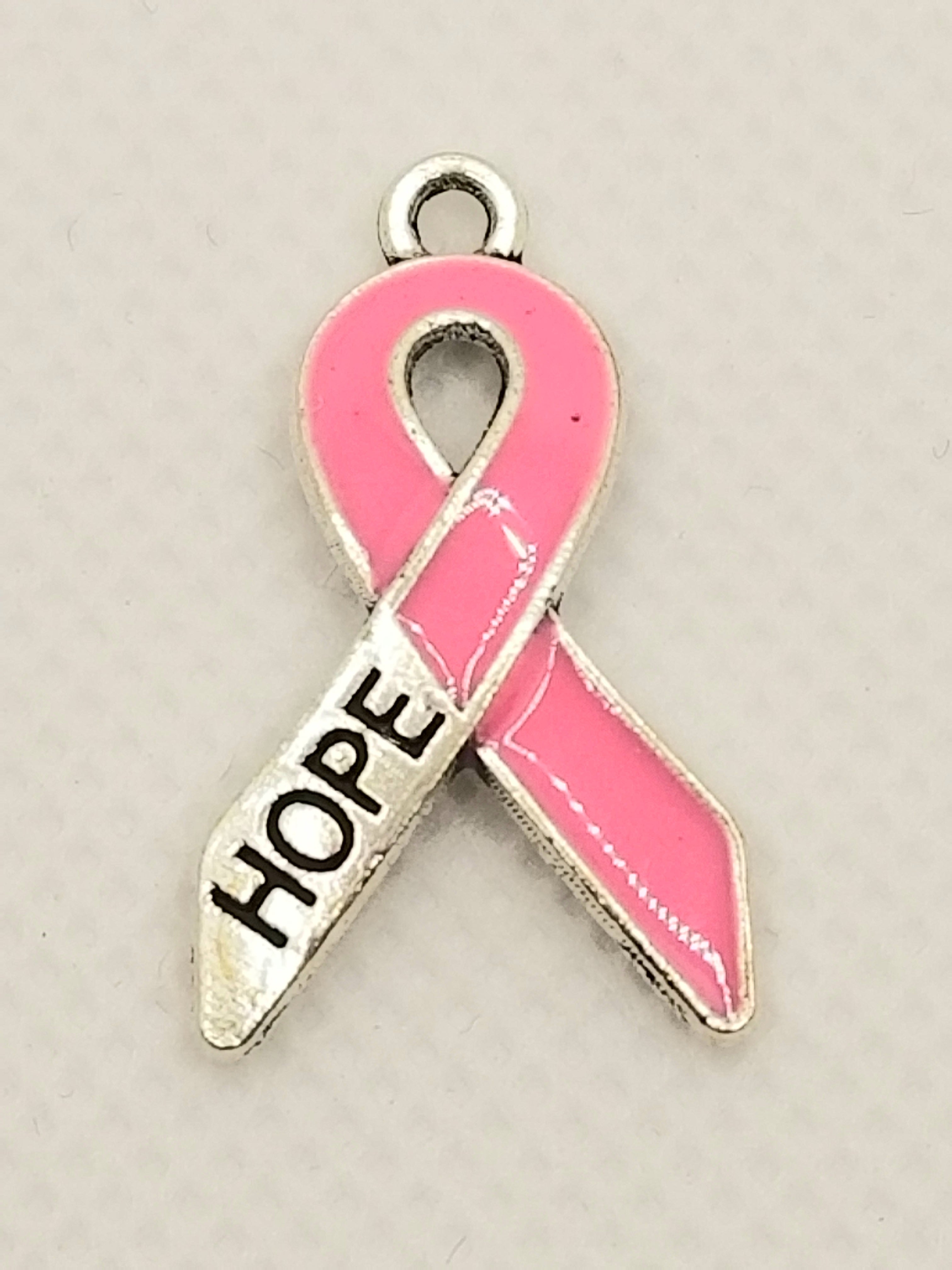 Silver tone with Pink Breast Cancer Ribbon Dangle