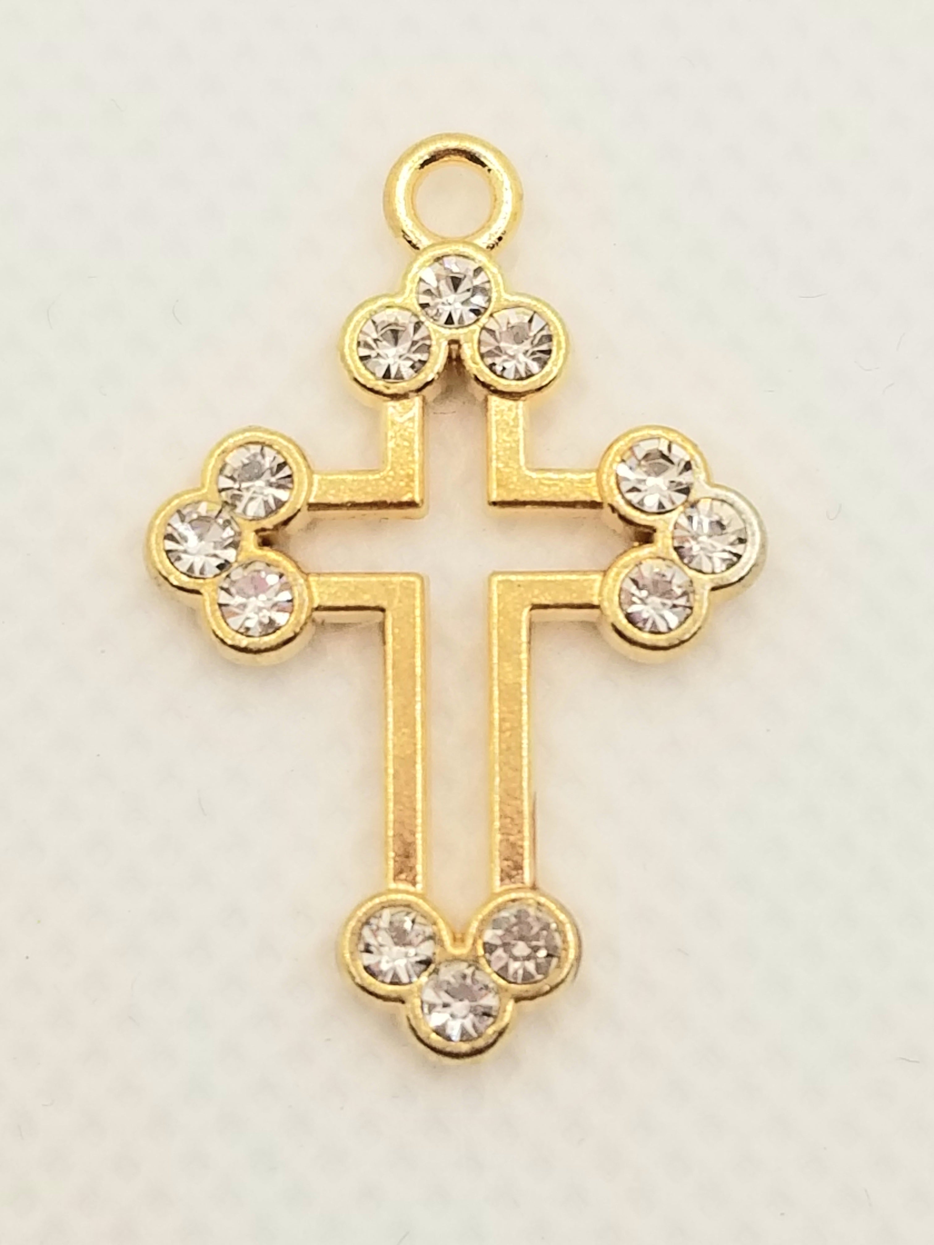 Scalloped Edge Rhinestone Cross Dangle