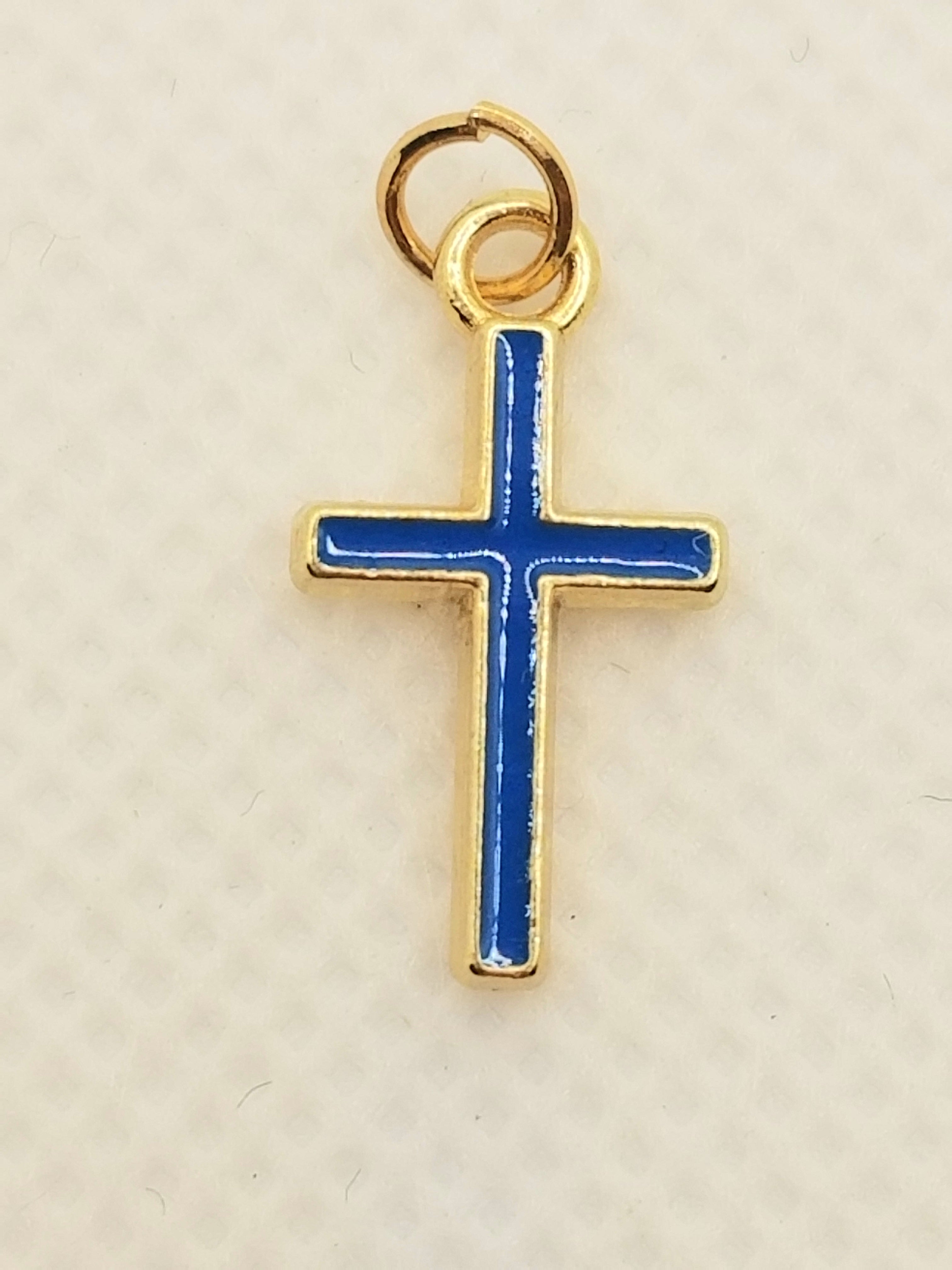 Petite Gold Tone Blue Cross Dangle