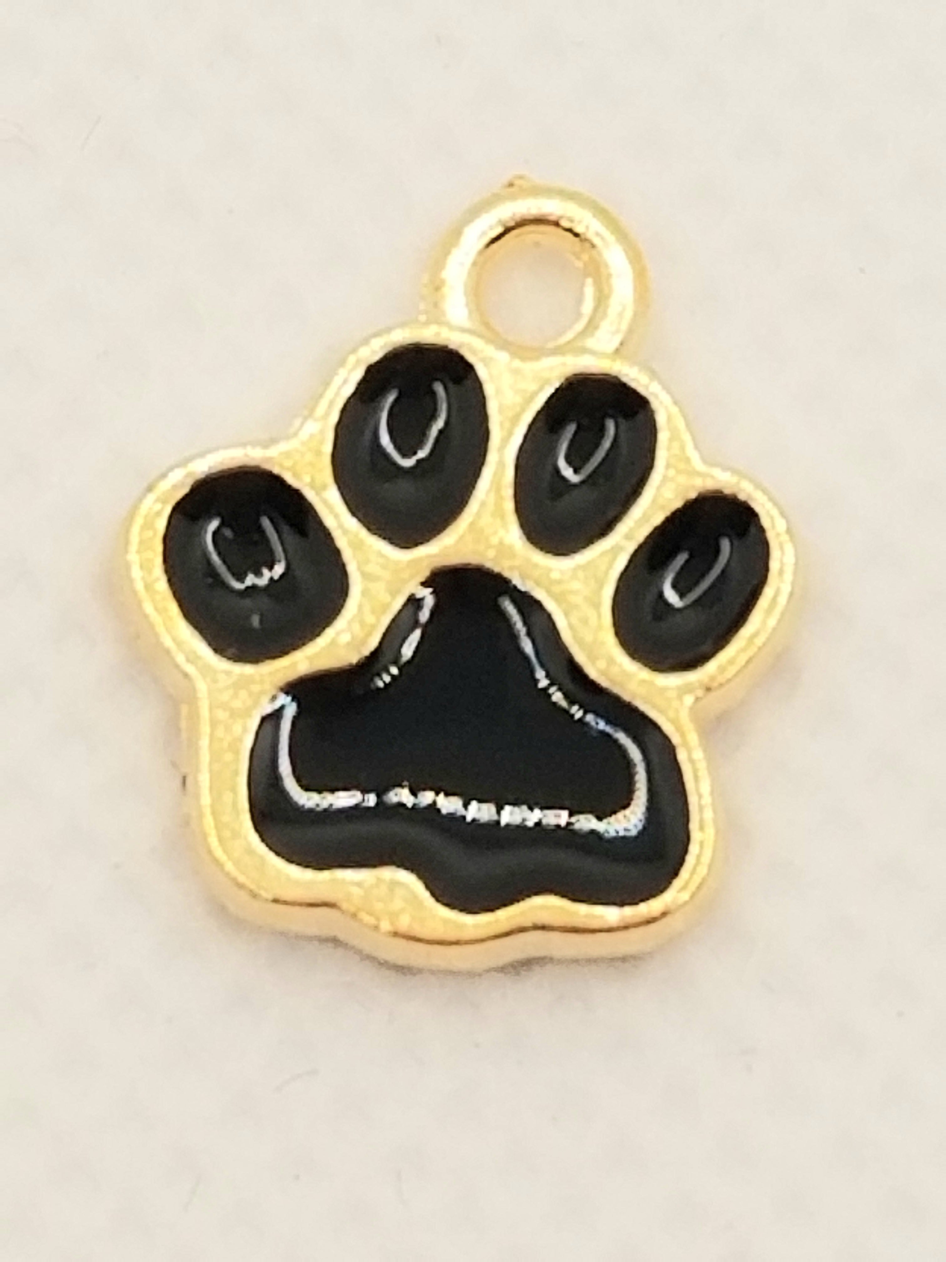 Gold Tone Black Paw Print Dangle