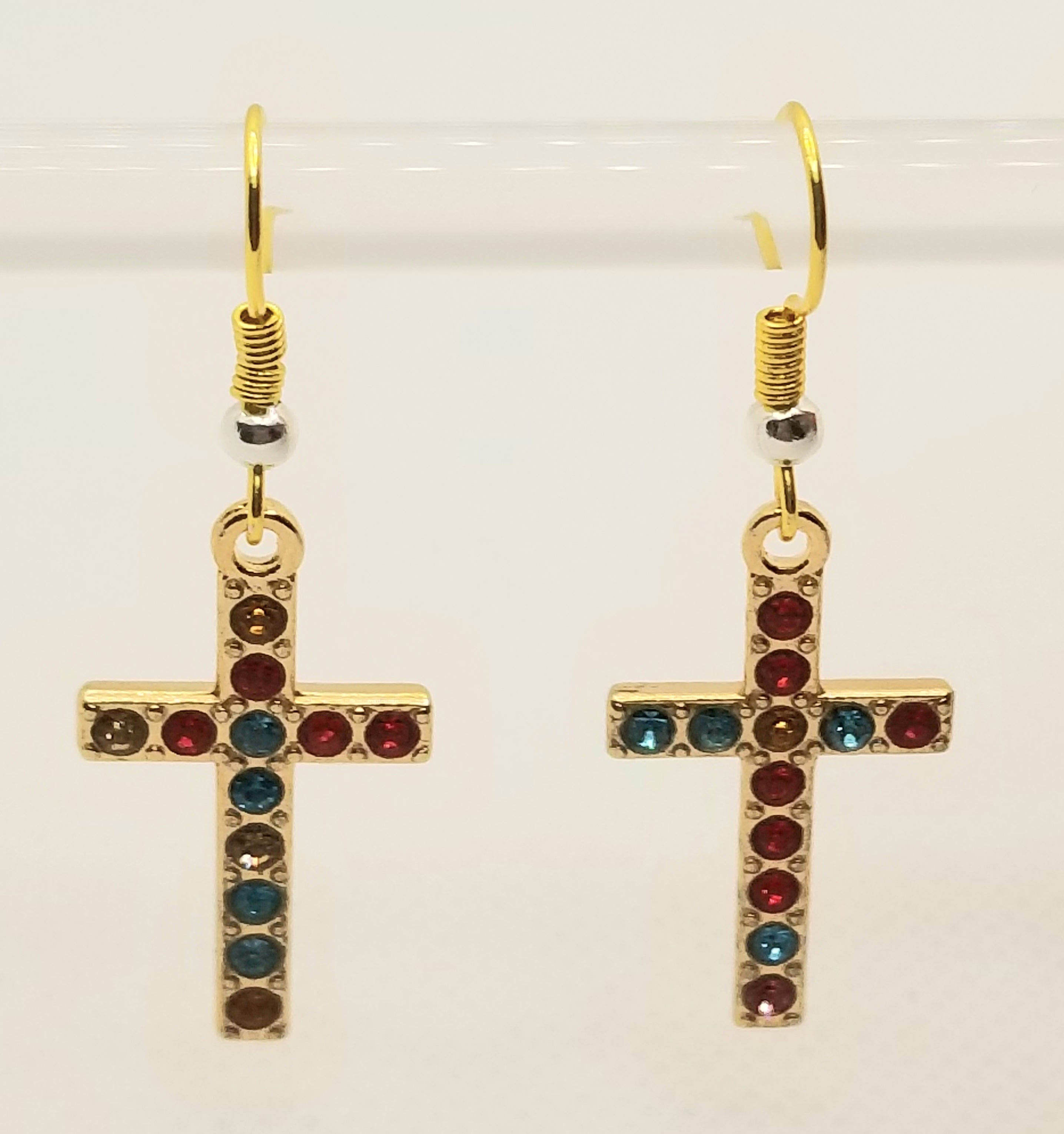 Colorful Rhinestones Cross Earrings (Faith-based)