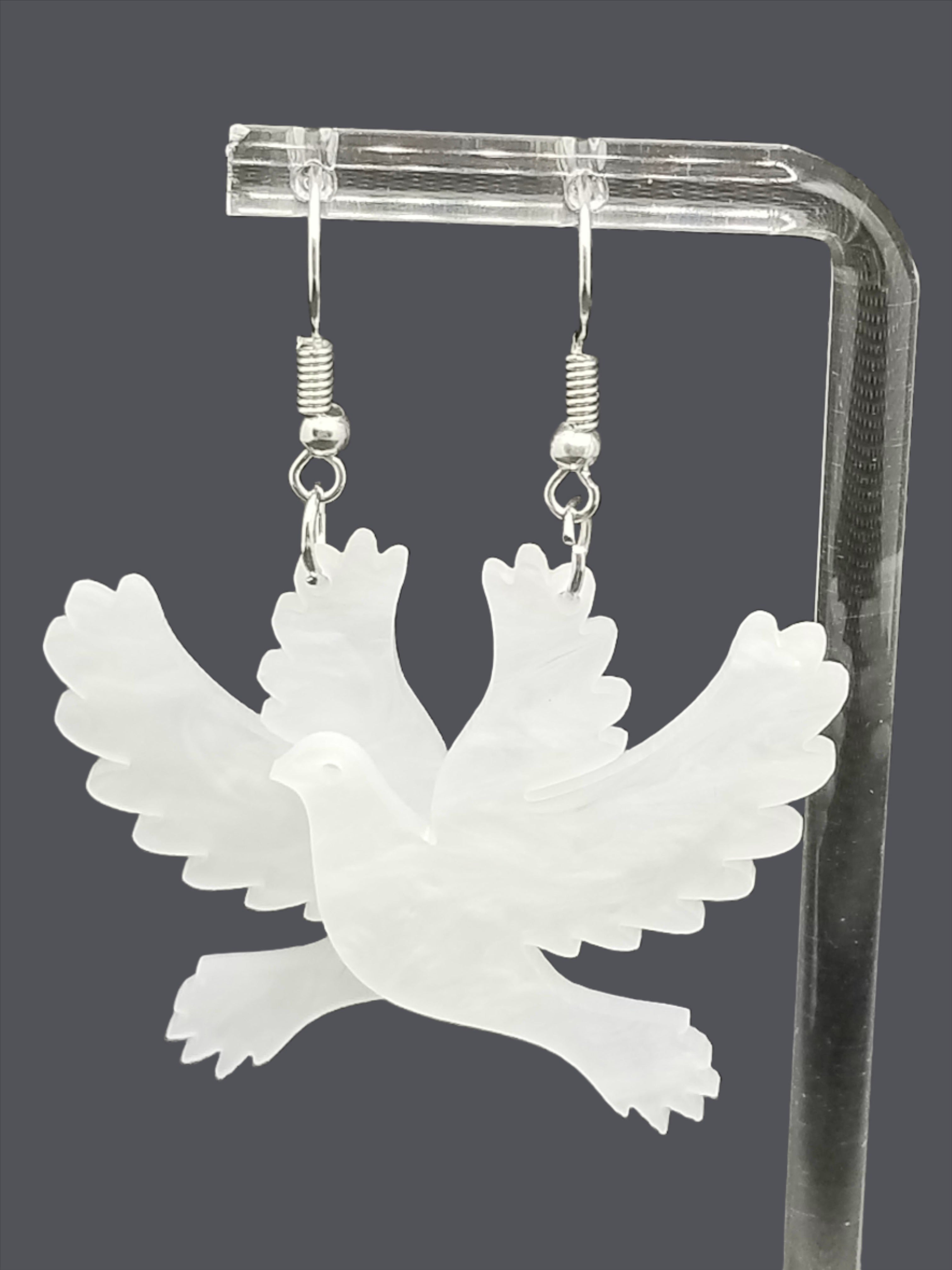 White Flying Dove Earrings (Faith-based)
