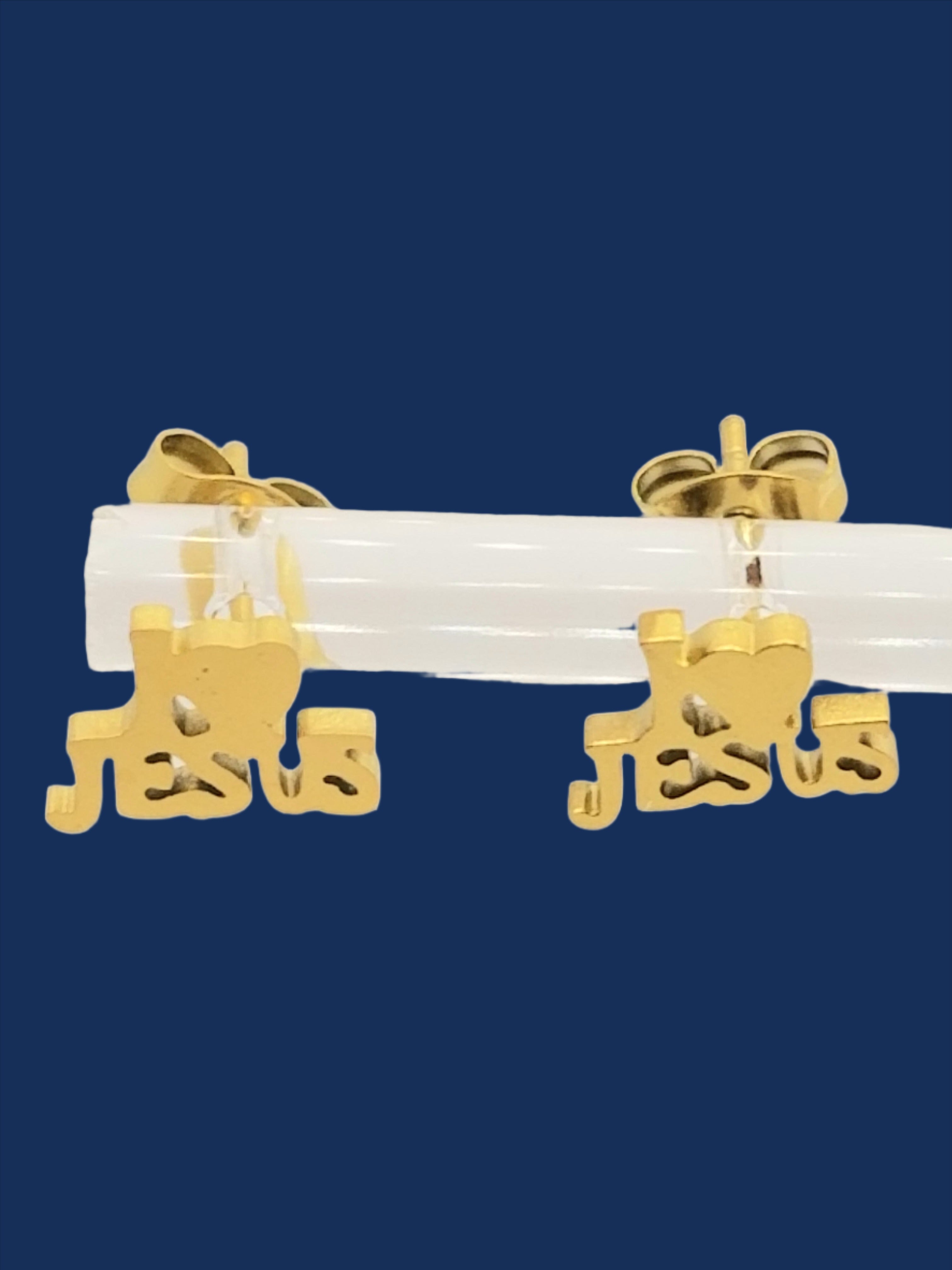 Gold Tone I "Heart" Jesus Tiny Post Earrings (Faith-based)