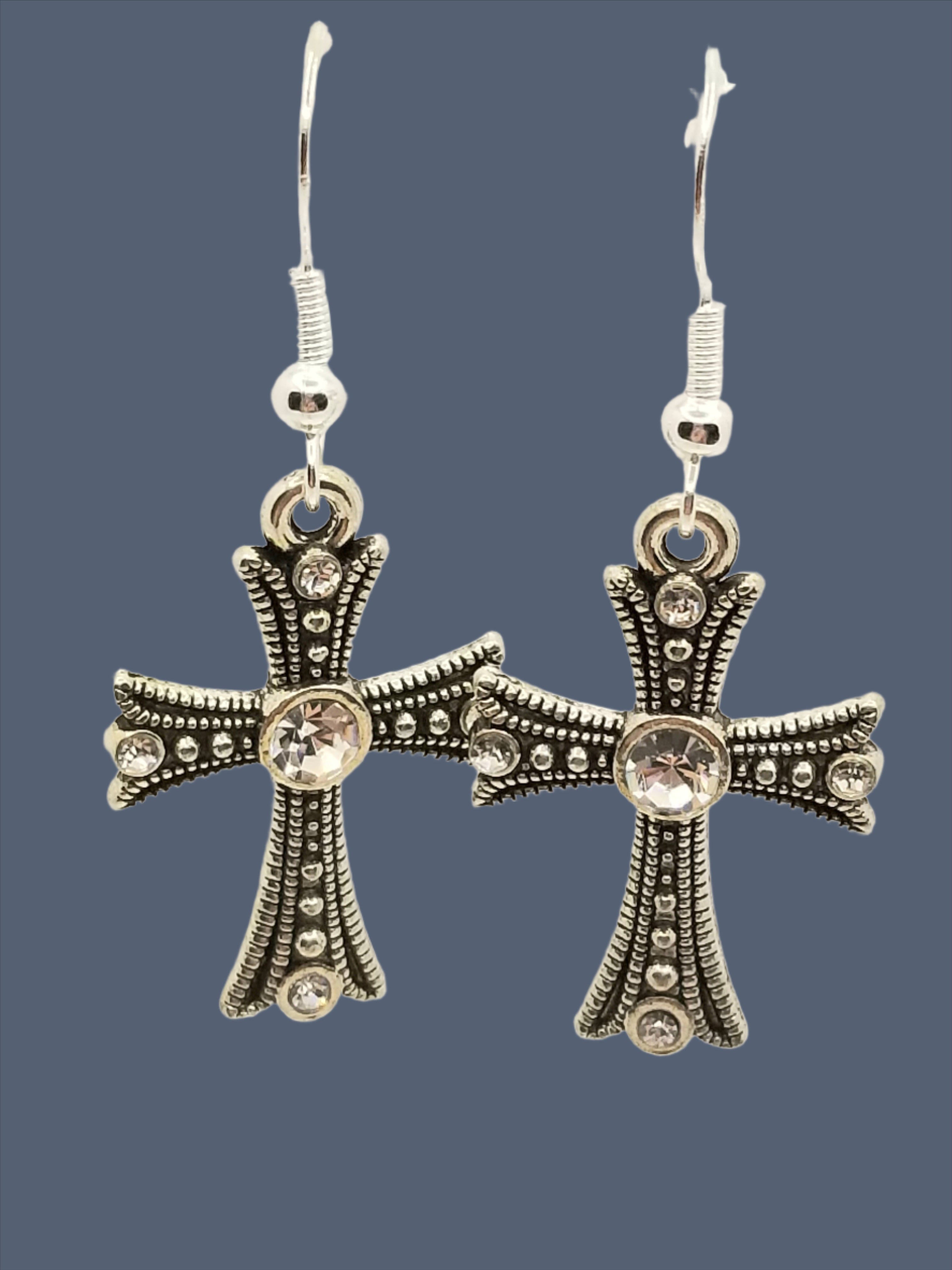 Silver Tone Sparkly Cross Earrings (Faith-based)