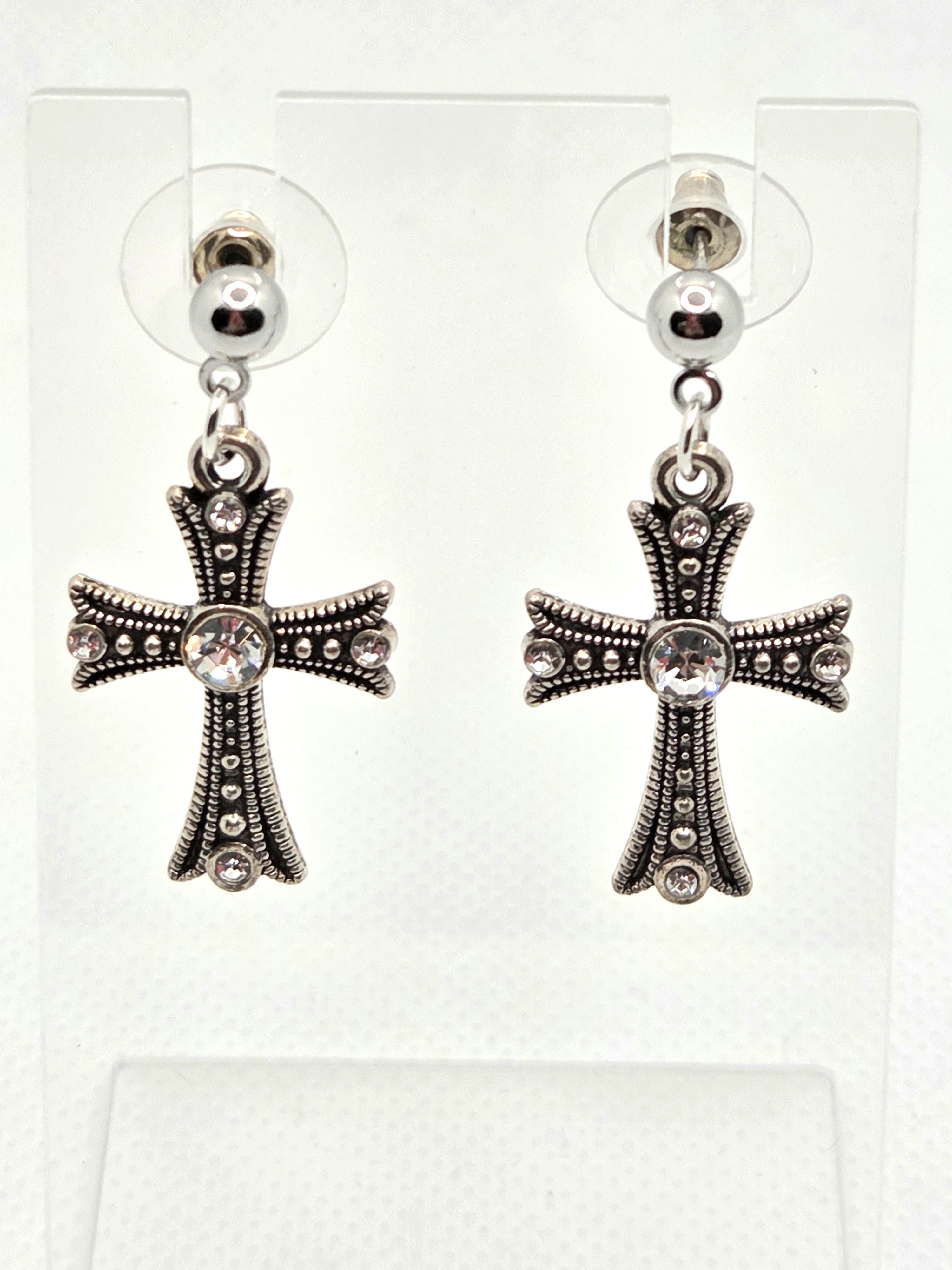 Silver Tone Sparkly Cross Earrings (Faith-based)