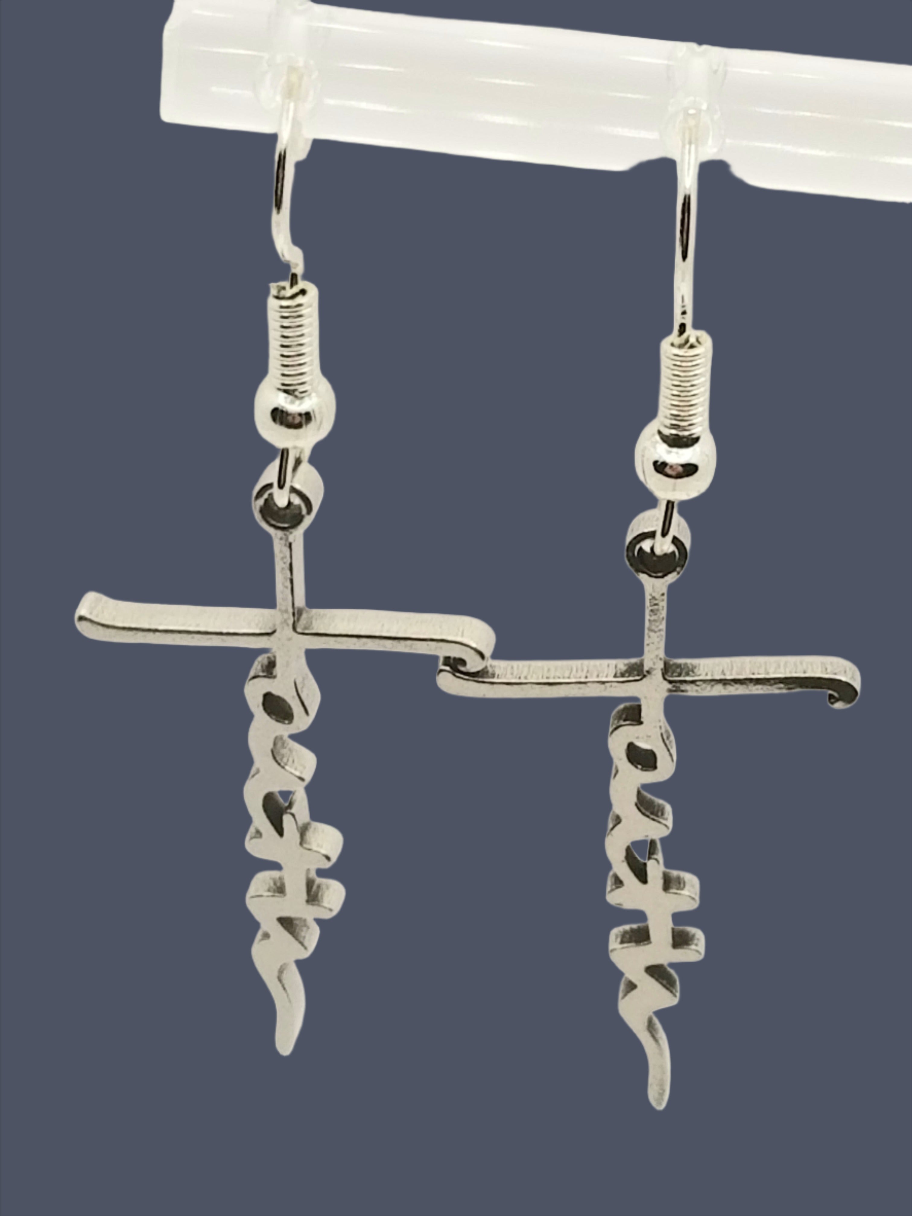 Silver Tone "Faith" Written Downward Earrings (Faith-based)