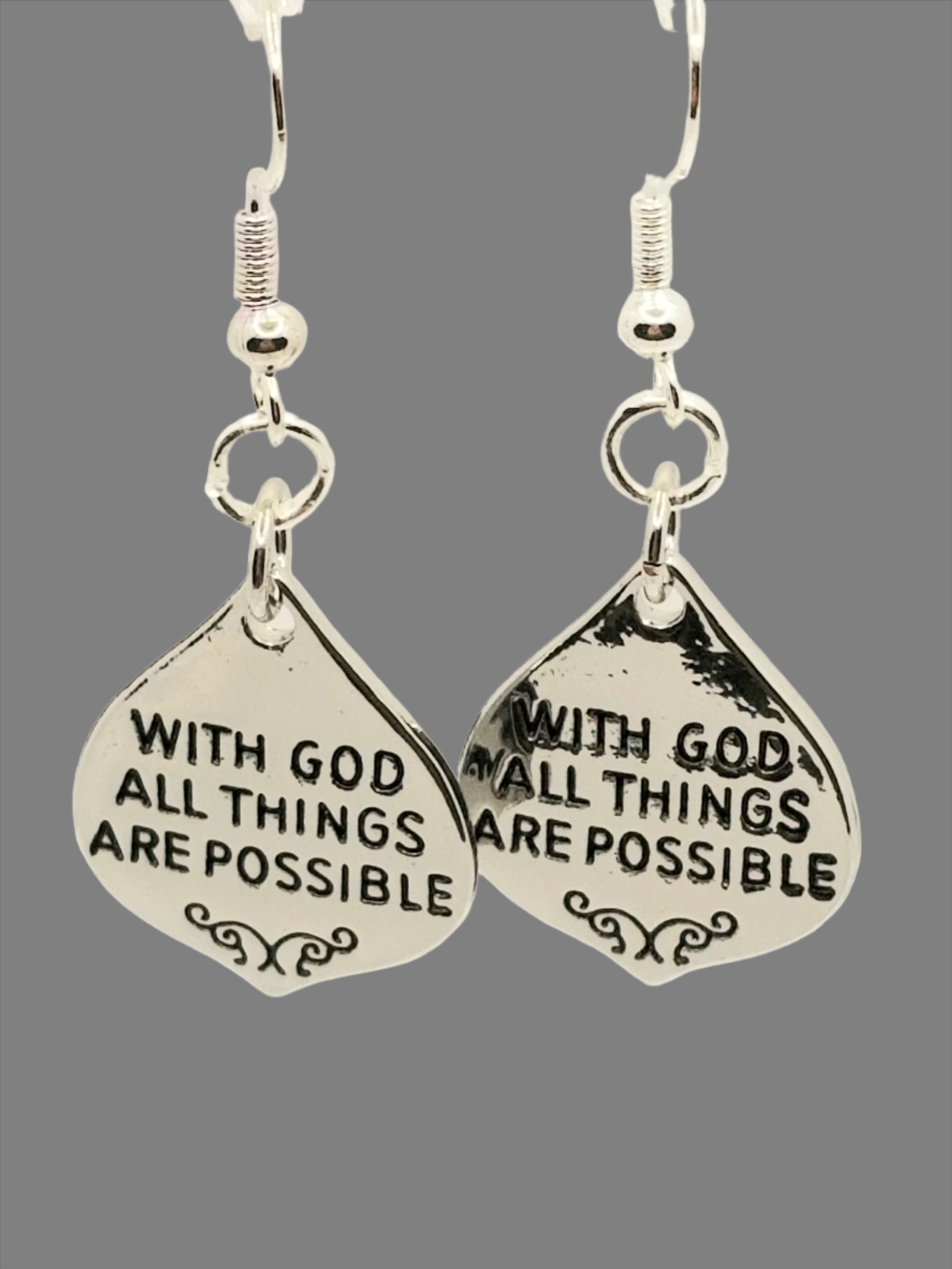 "With God All Things Are Possible" Silver Tone Earrings (Faith-based)