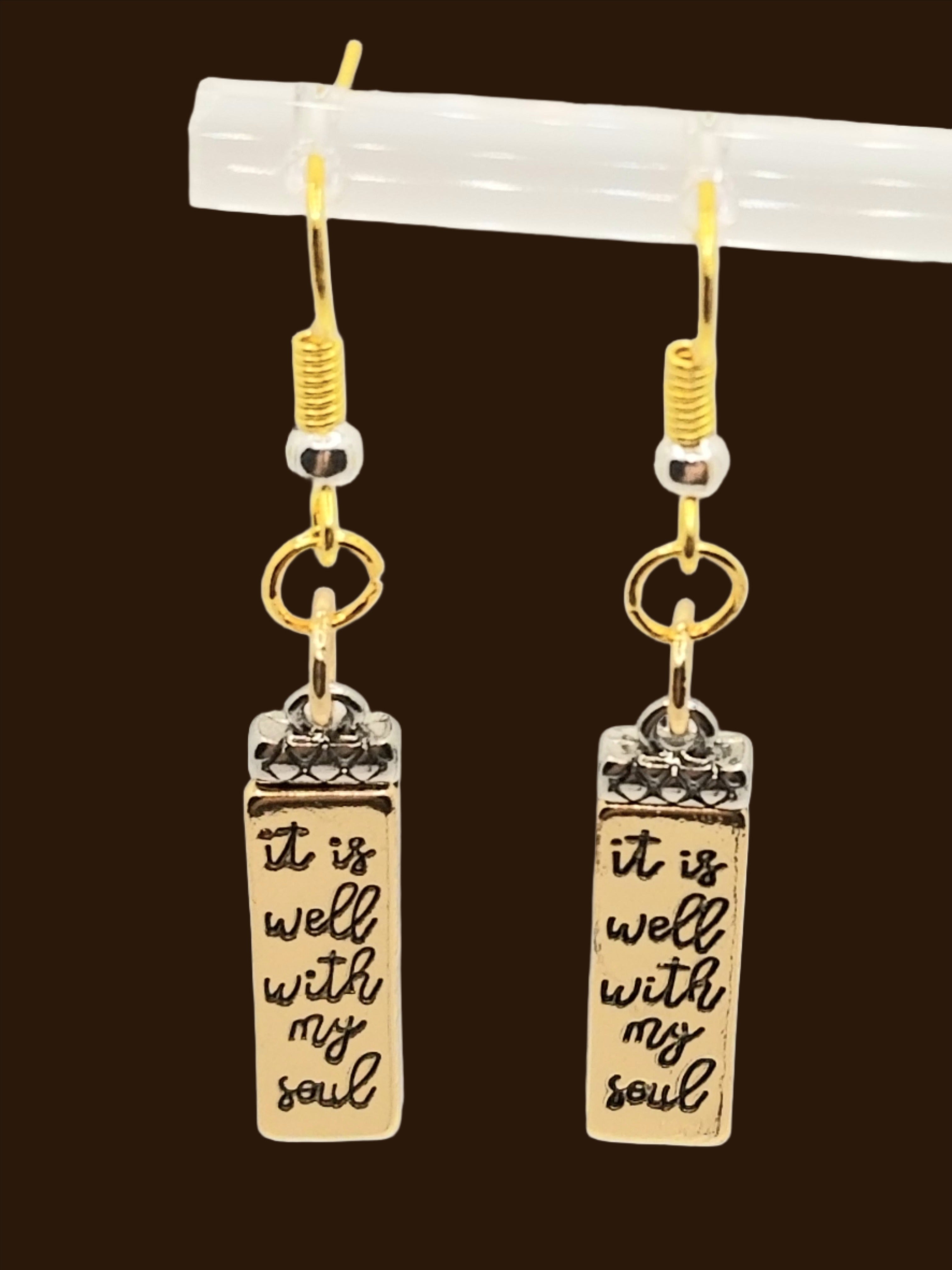 "It Is Well With My Soul" Gold & Silver Tone Earrings (Faith-based)