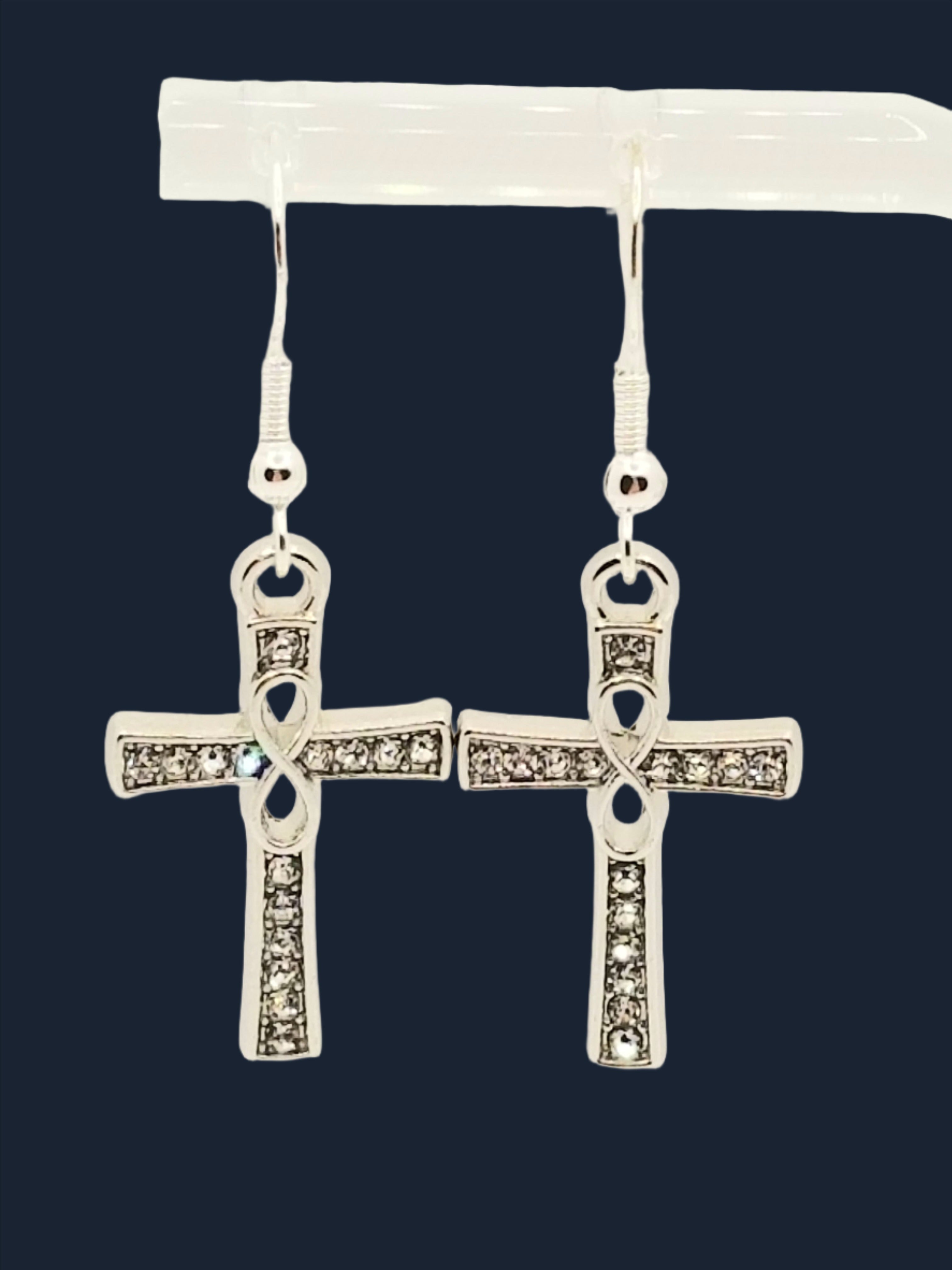 Dazzling Silver Tone Cross Earrings