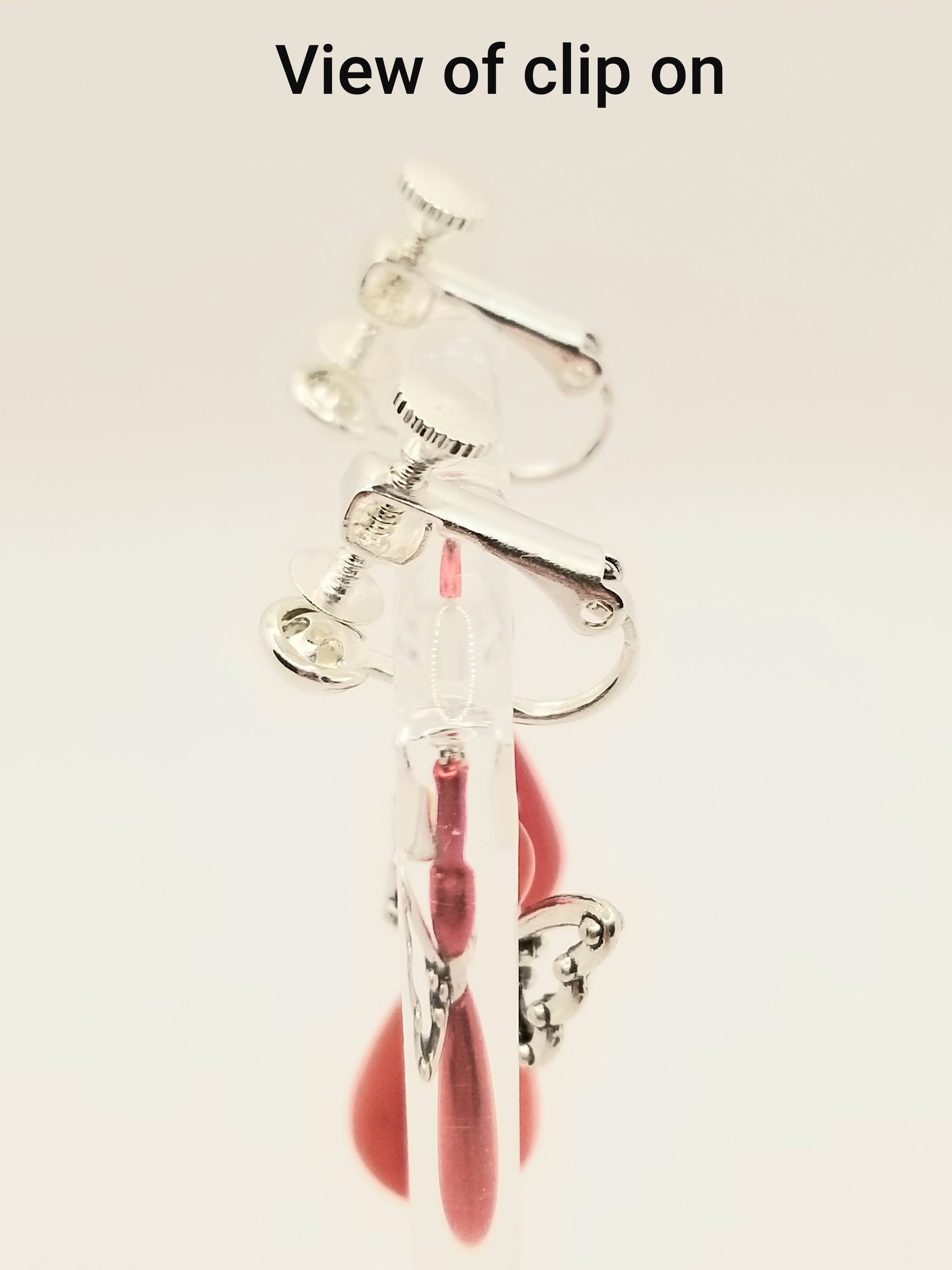 Glowing Red Faux Pearl Angel "Clip on" Earrings (faith-based)