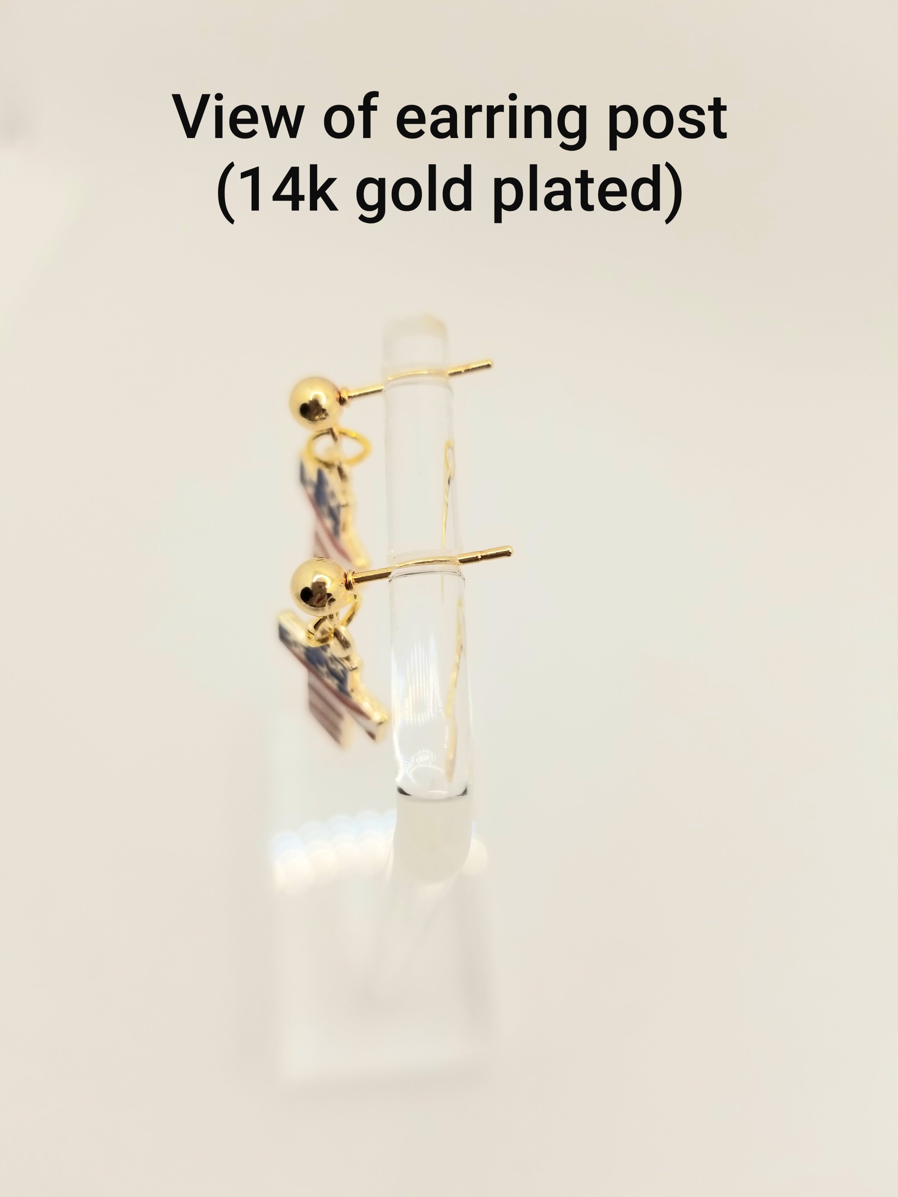 Gold Tone USA Flag Colored Cross Earrings (faith-based)