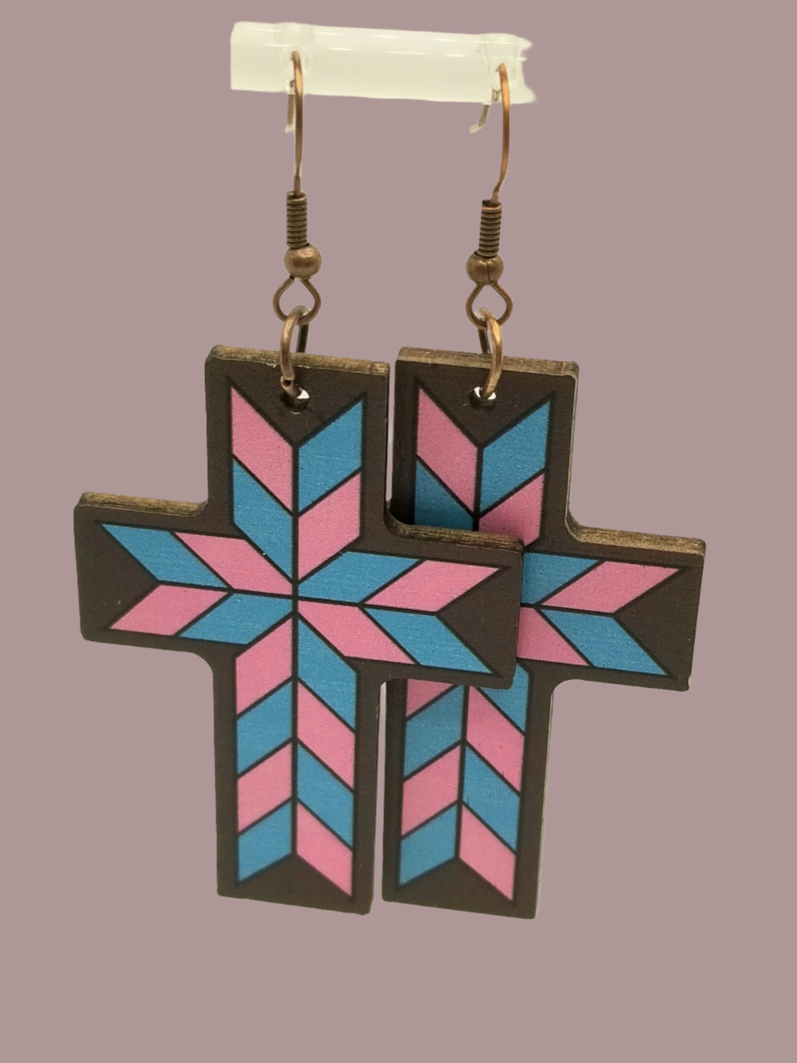 Chevron Style Pink & Blue Wooden Earrings (faith-based)