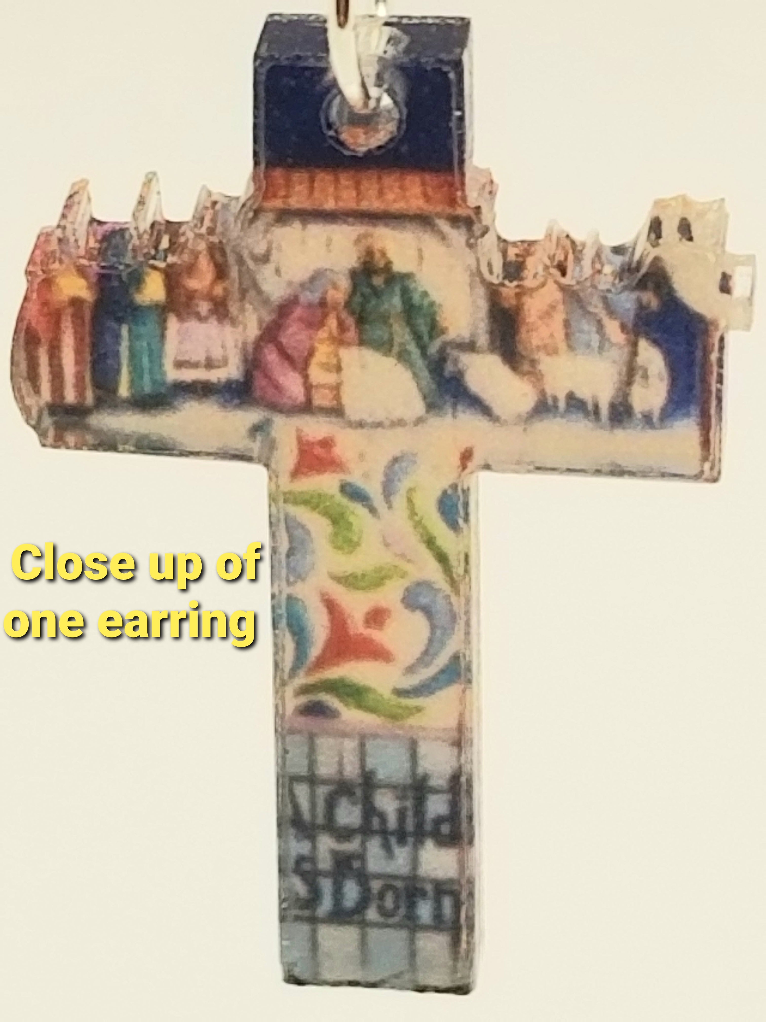 Unique Acrylic Nativity Cross Earrings (faith-based)
