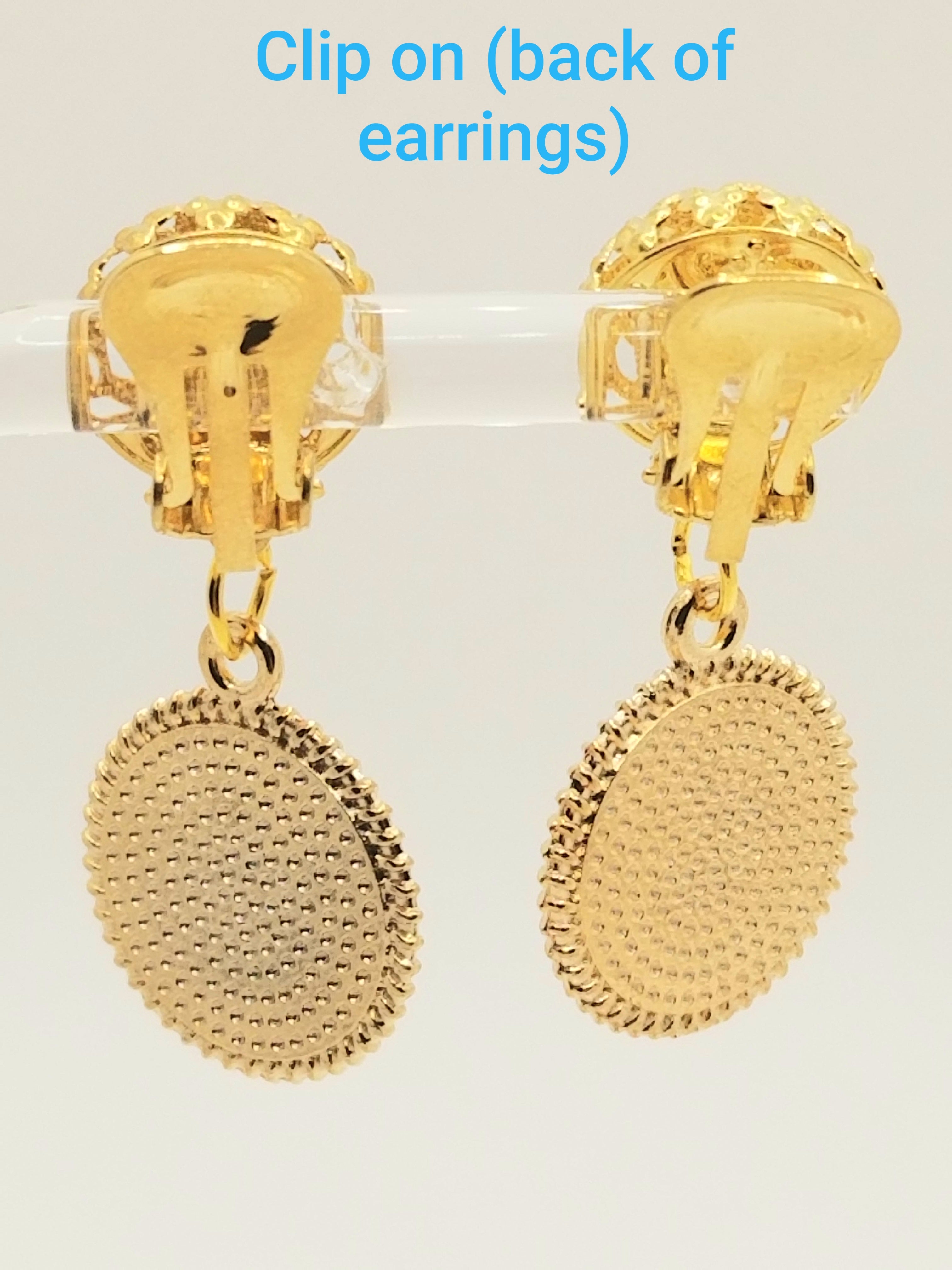 Gold Tone Blue Round Crown Clip-on Earrings (faith-based)