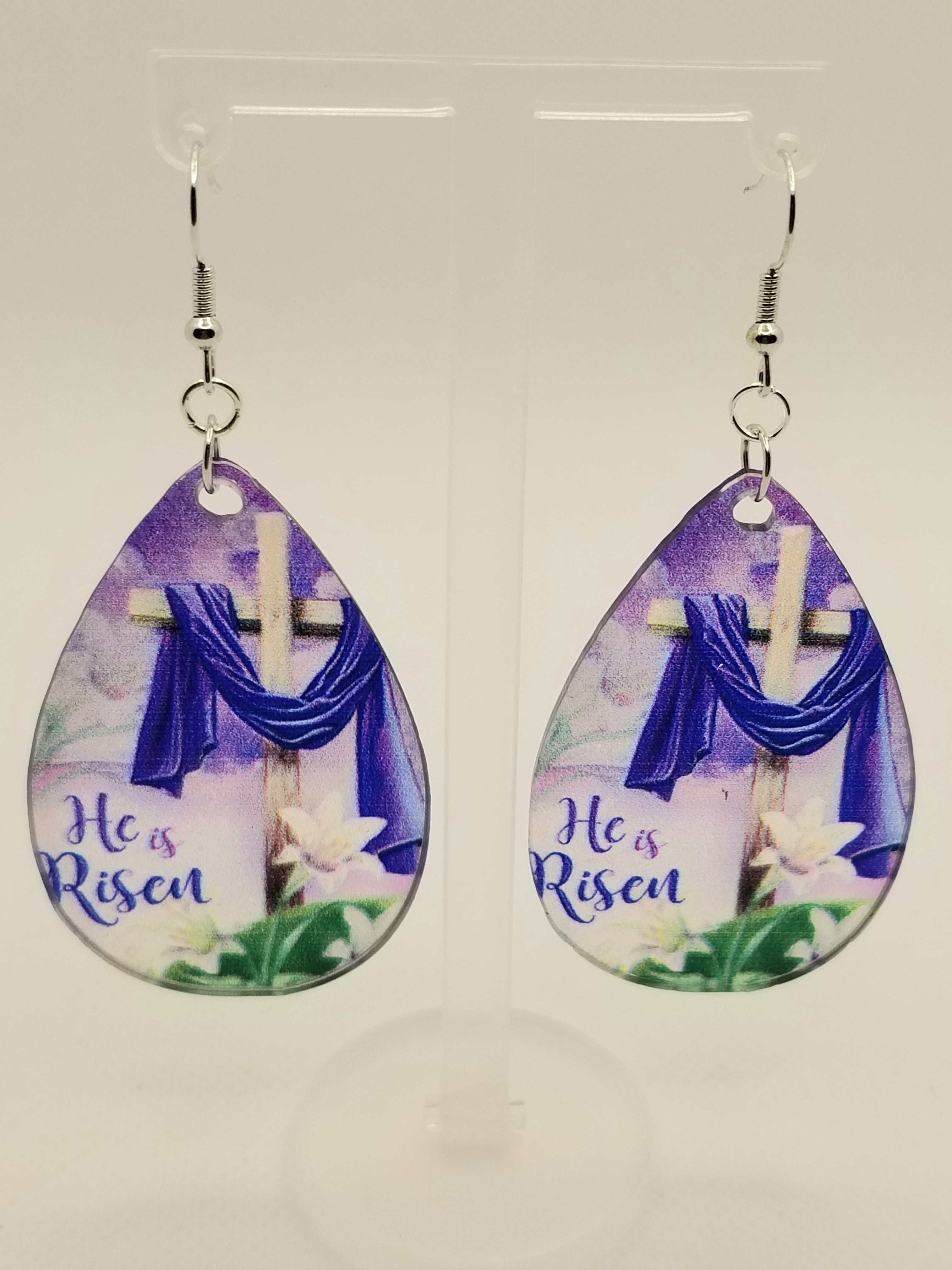 Large Royal Purple Acrylic Earrings (faith-based)