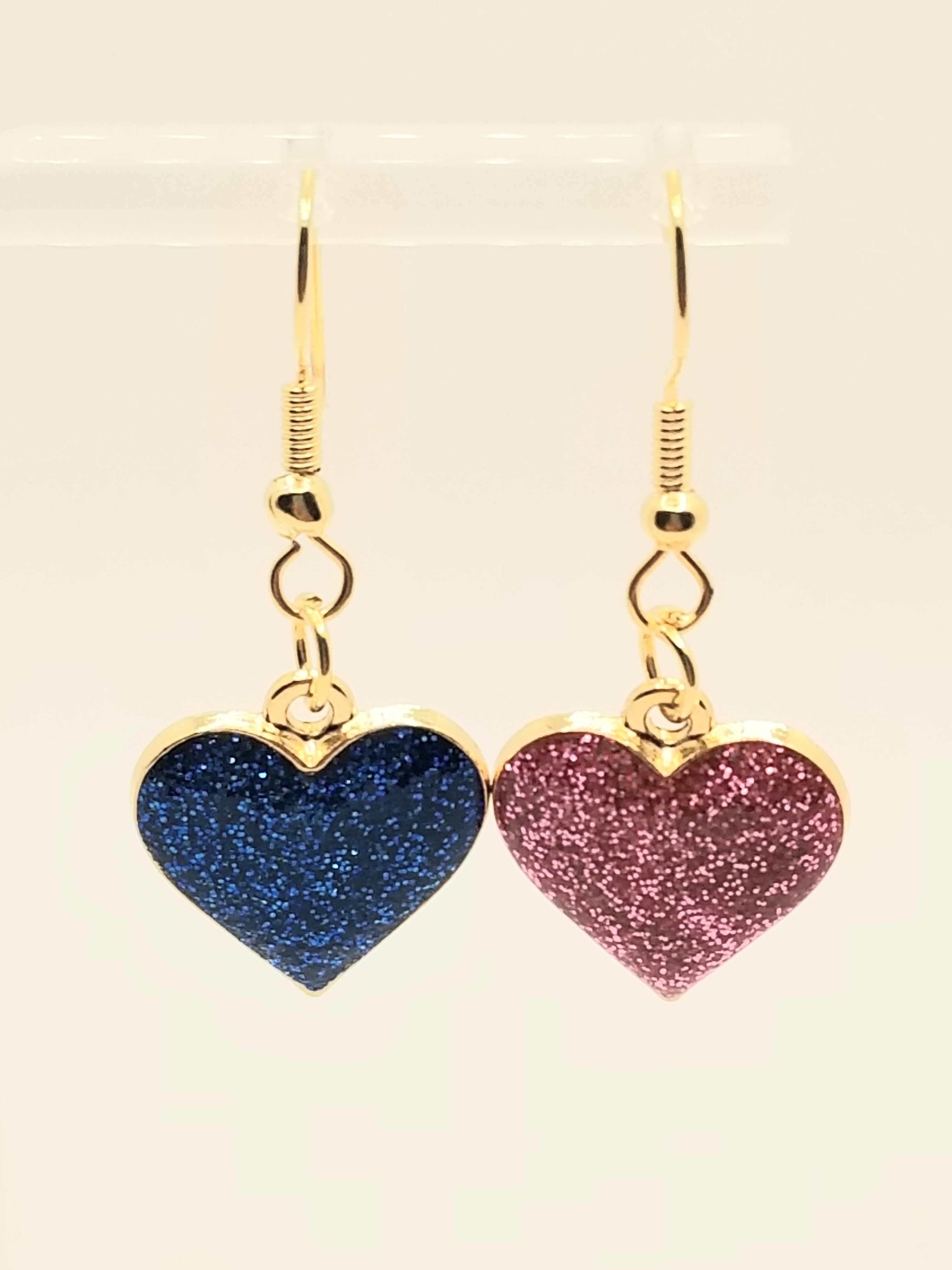 Shimmering Pink & Blue Heart Earrings (faith-based)