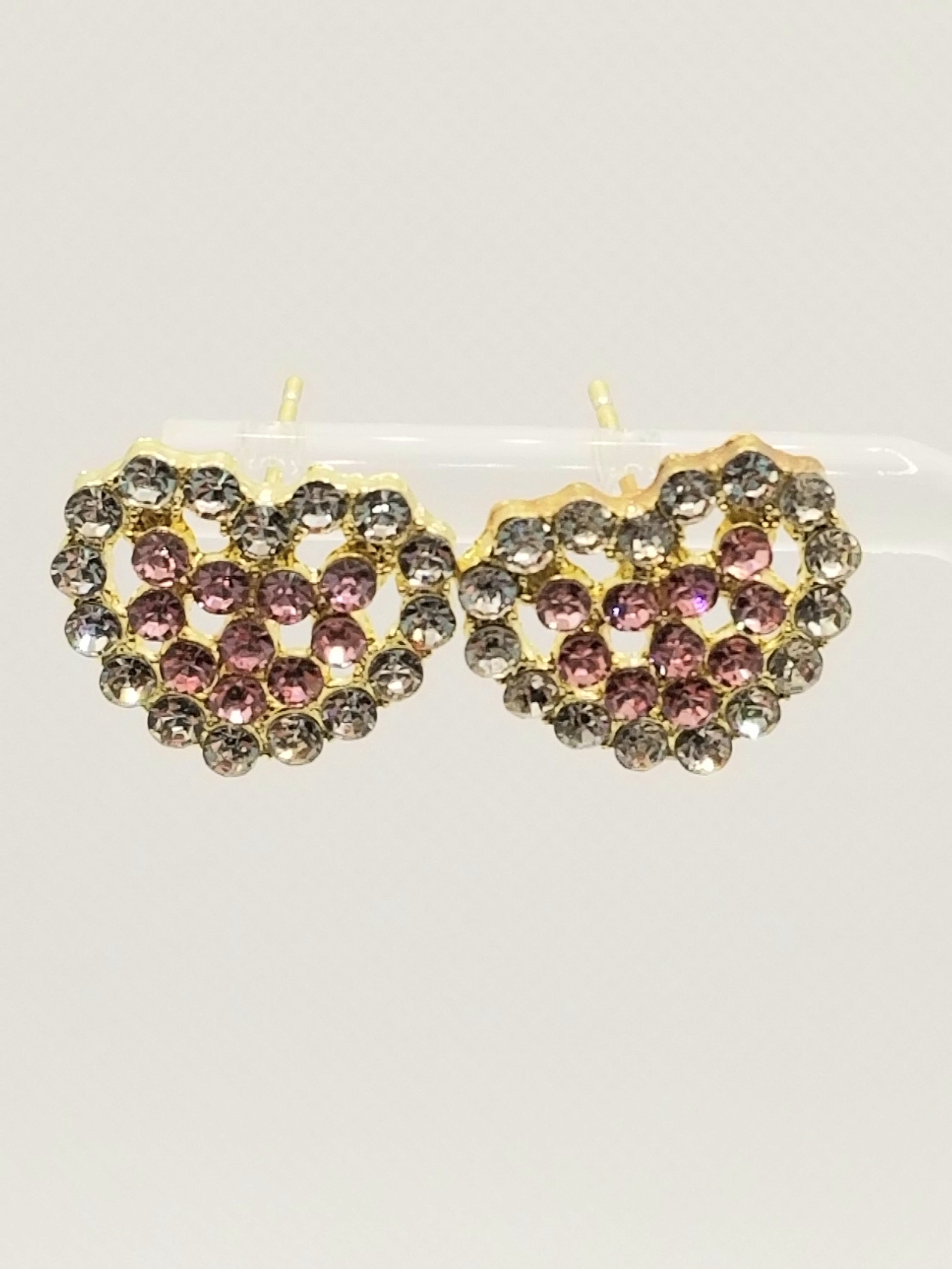 Dazzling Pink & White Pave Heart Earrings (faith-based)