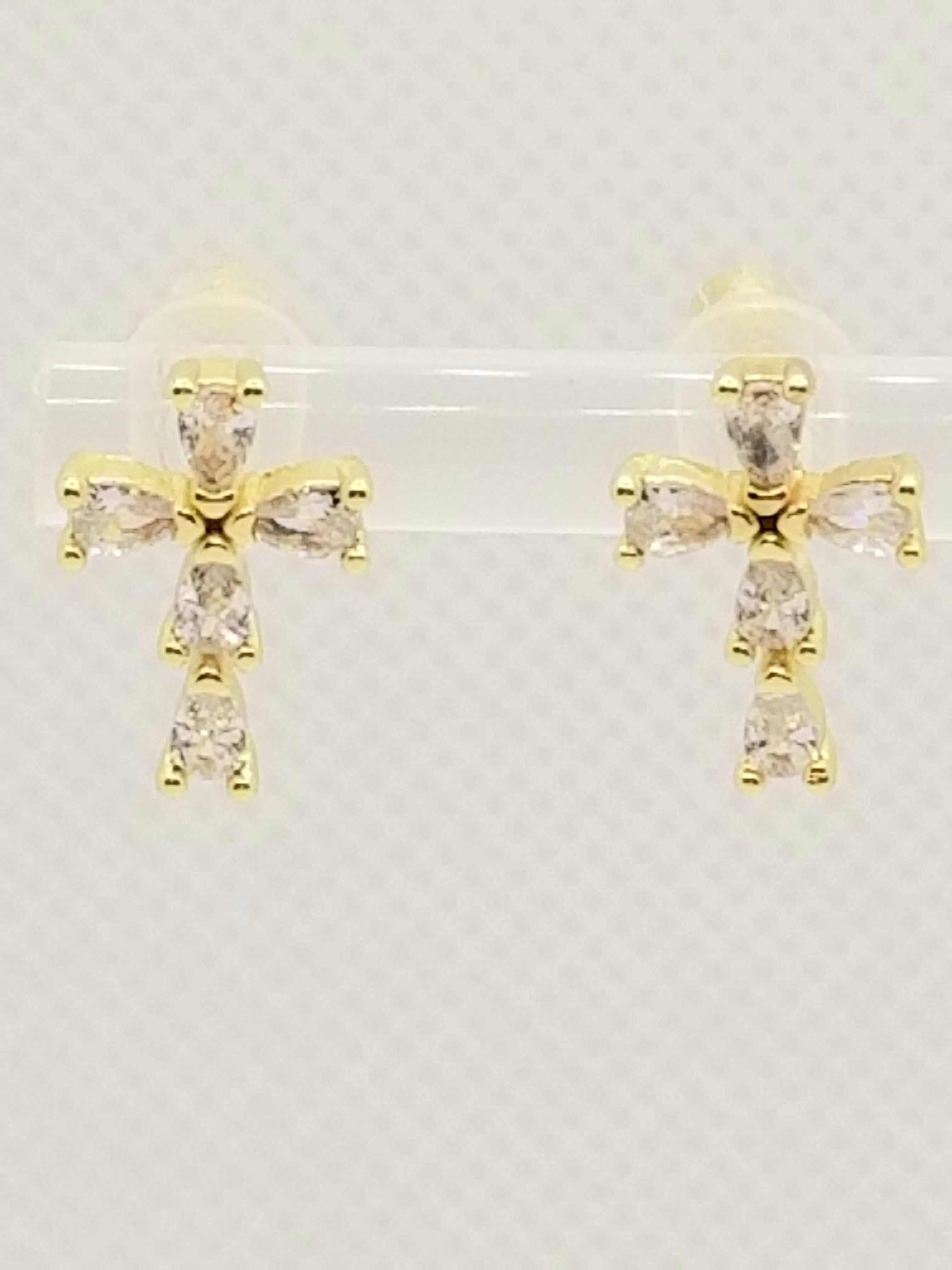 Dainty Simulated Cubic Zirconia Cross Earrings (faith-based)