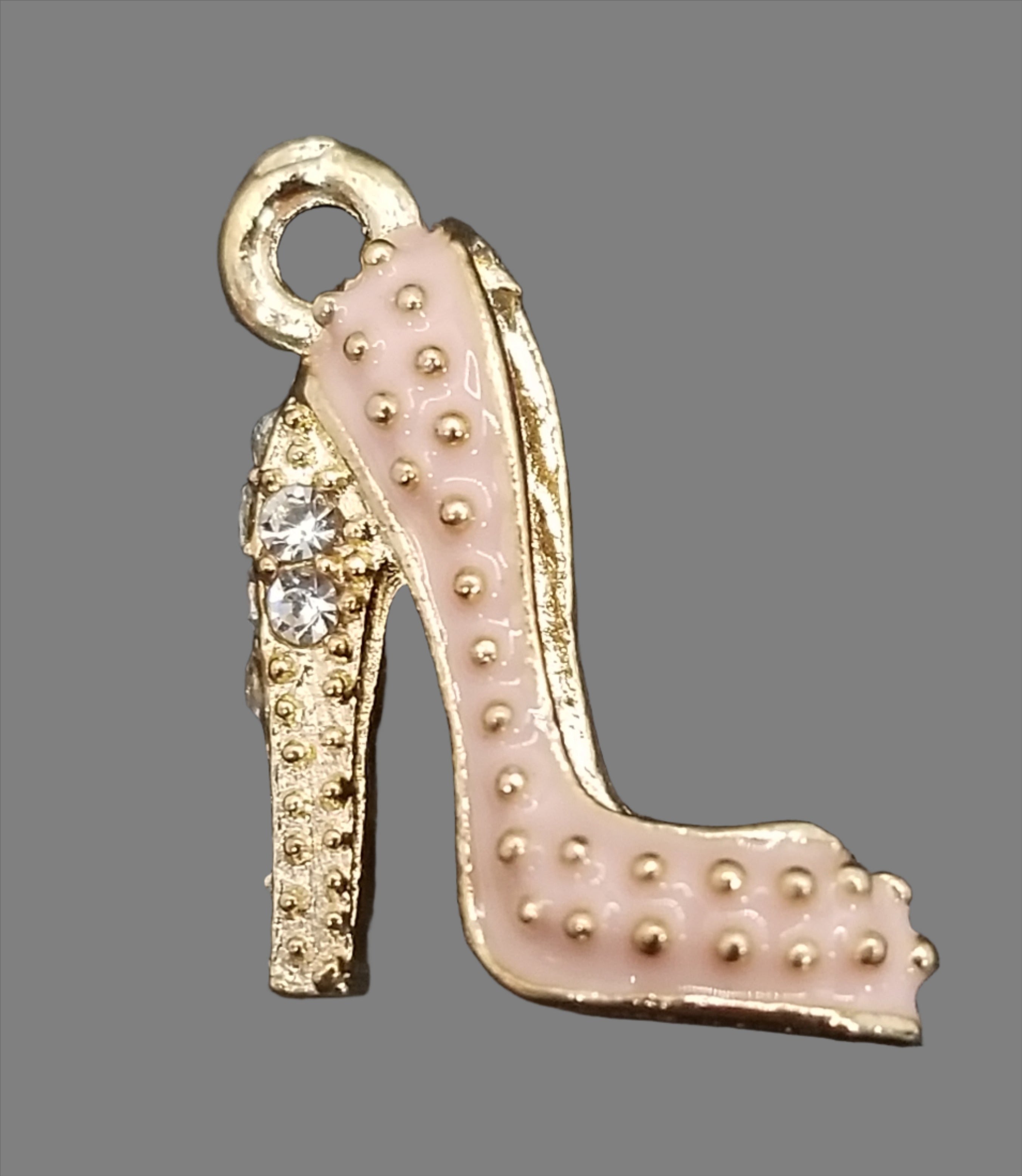 High heel pink shoe w/faux rhinestones Dangle