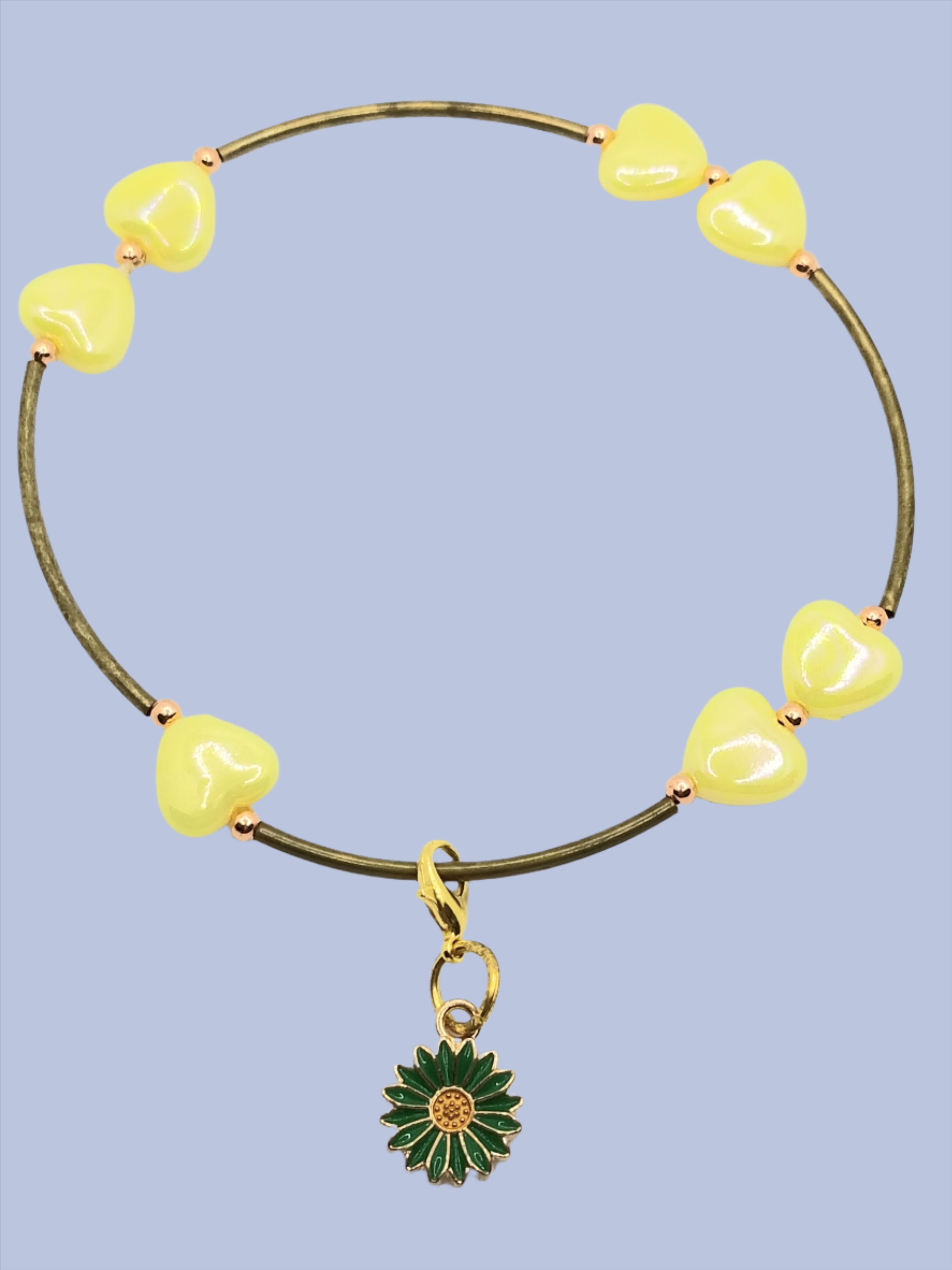 Yellow Hearts w/Antique Brass Bracelet (or Anklet)