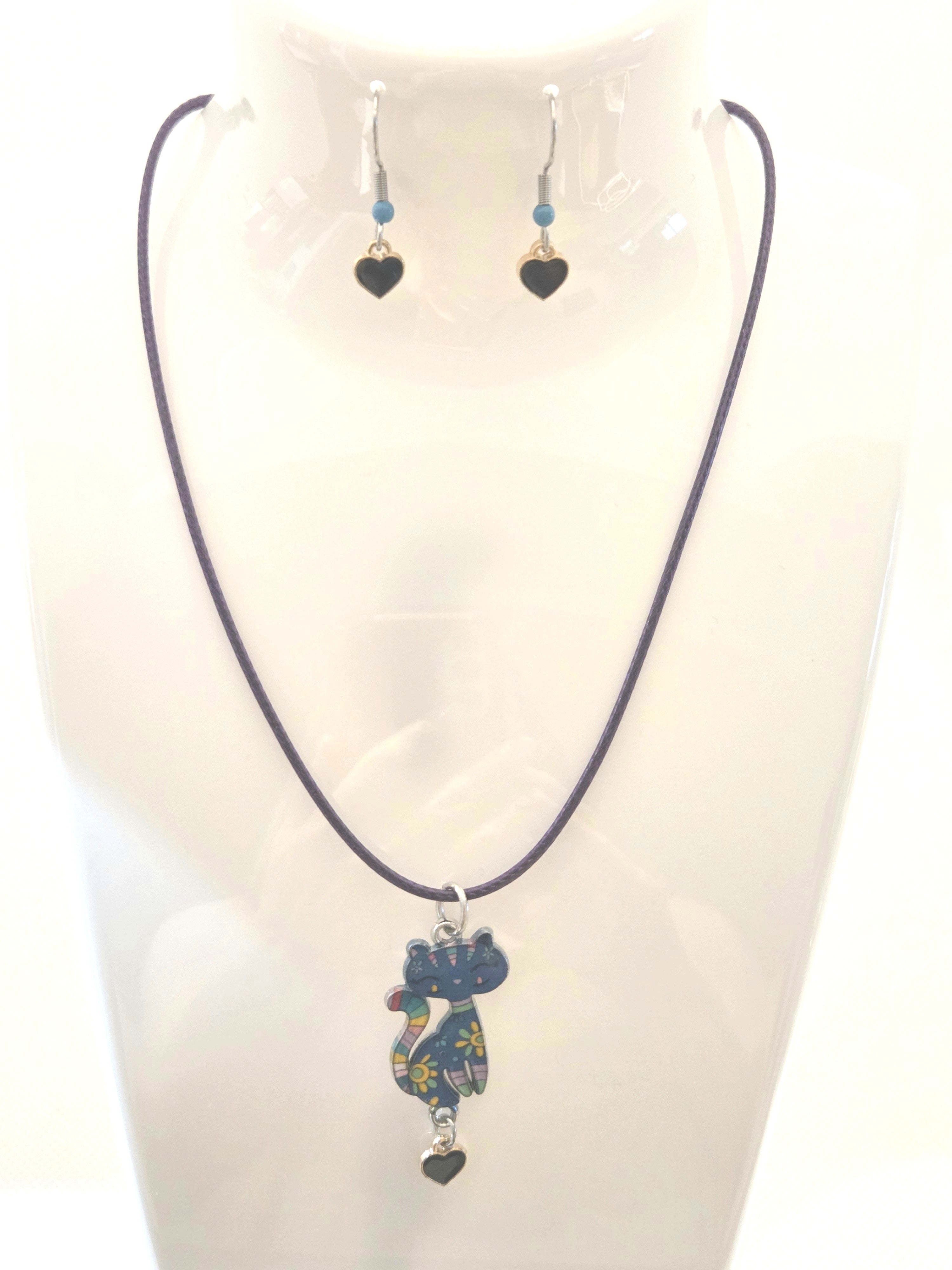 JUST FOR FUN BUNDLE: Cute Colorful Cat Necklace & Earrings