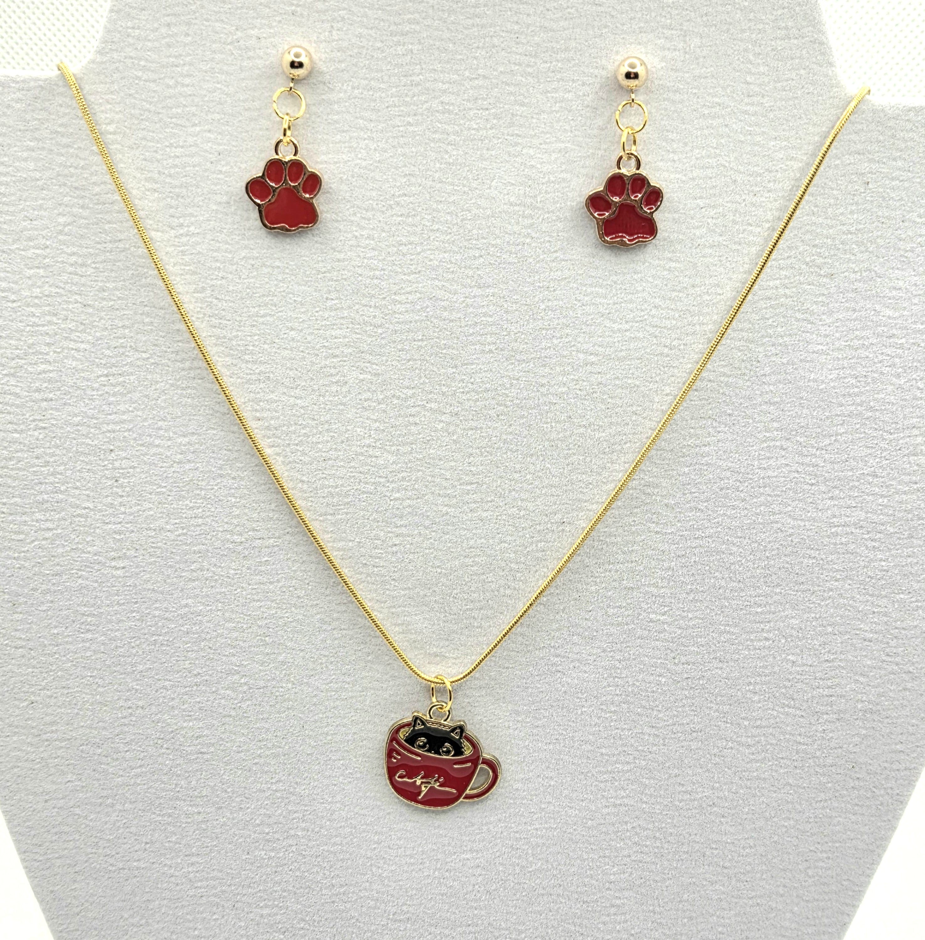 JUST FOR FUN BUNDLE: Peeping Kitty Cat Necklace & Paws Earrings