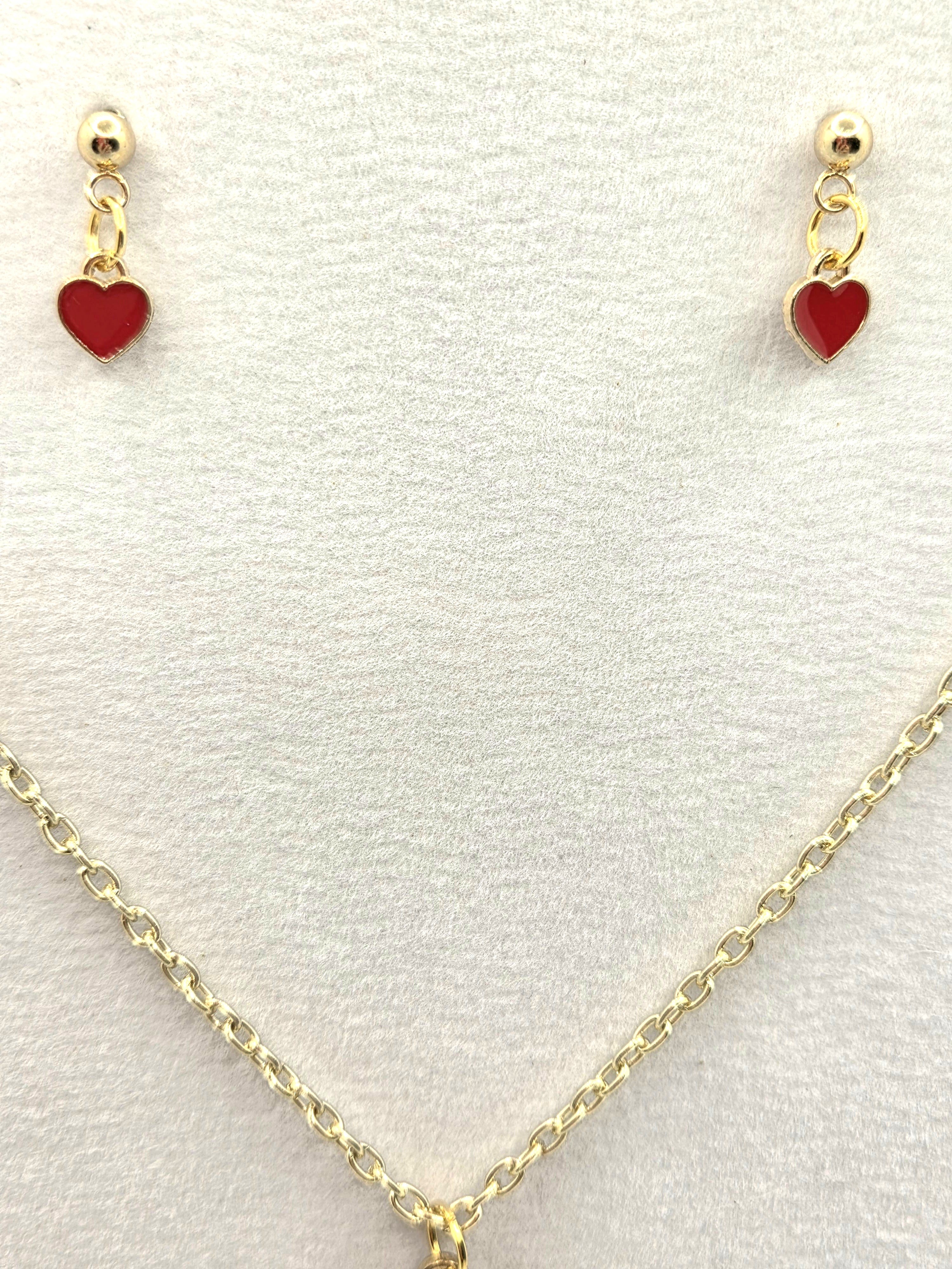 JUST FOR FUN BUNDLE: Curious Black Cat Necklace & Red Heart Earrings