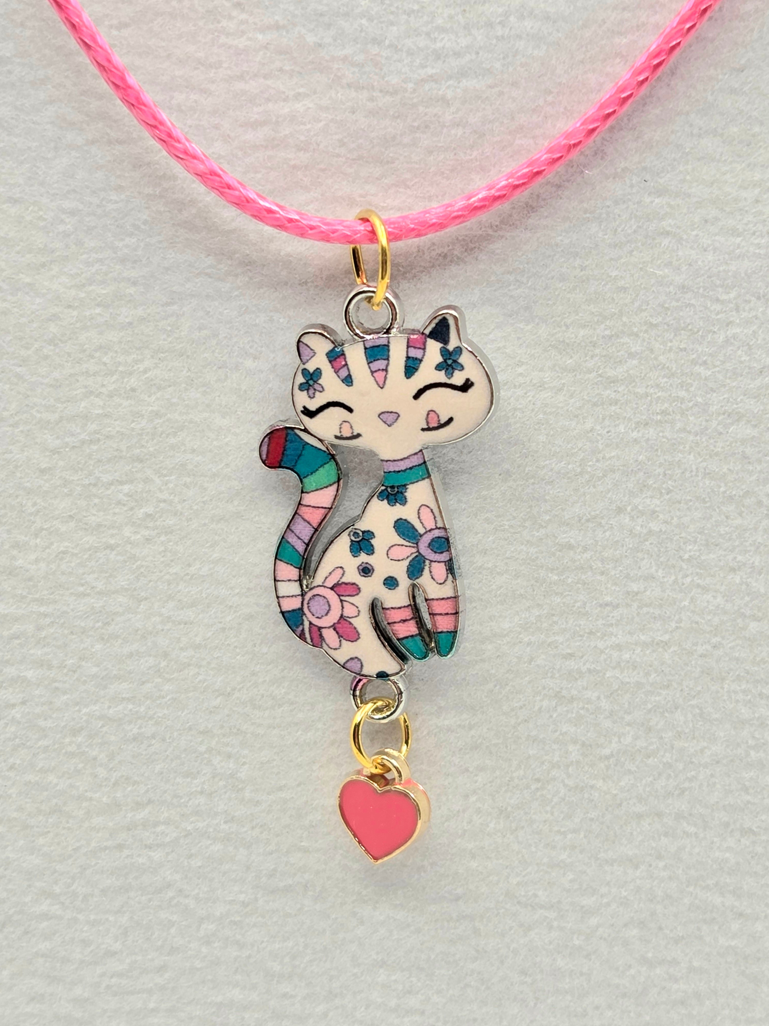 JUST FOR FUN BUNDLE: Pink Cartoon Kitty Necklace & Earrings Set