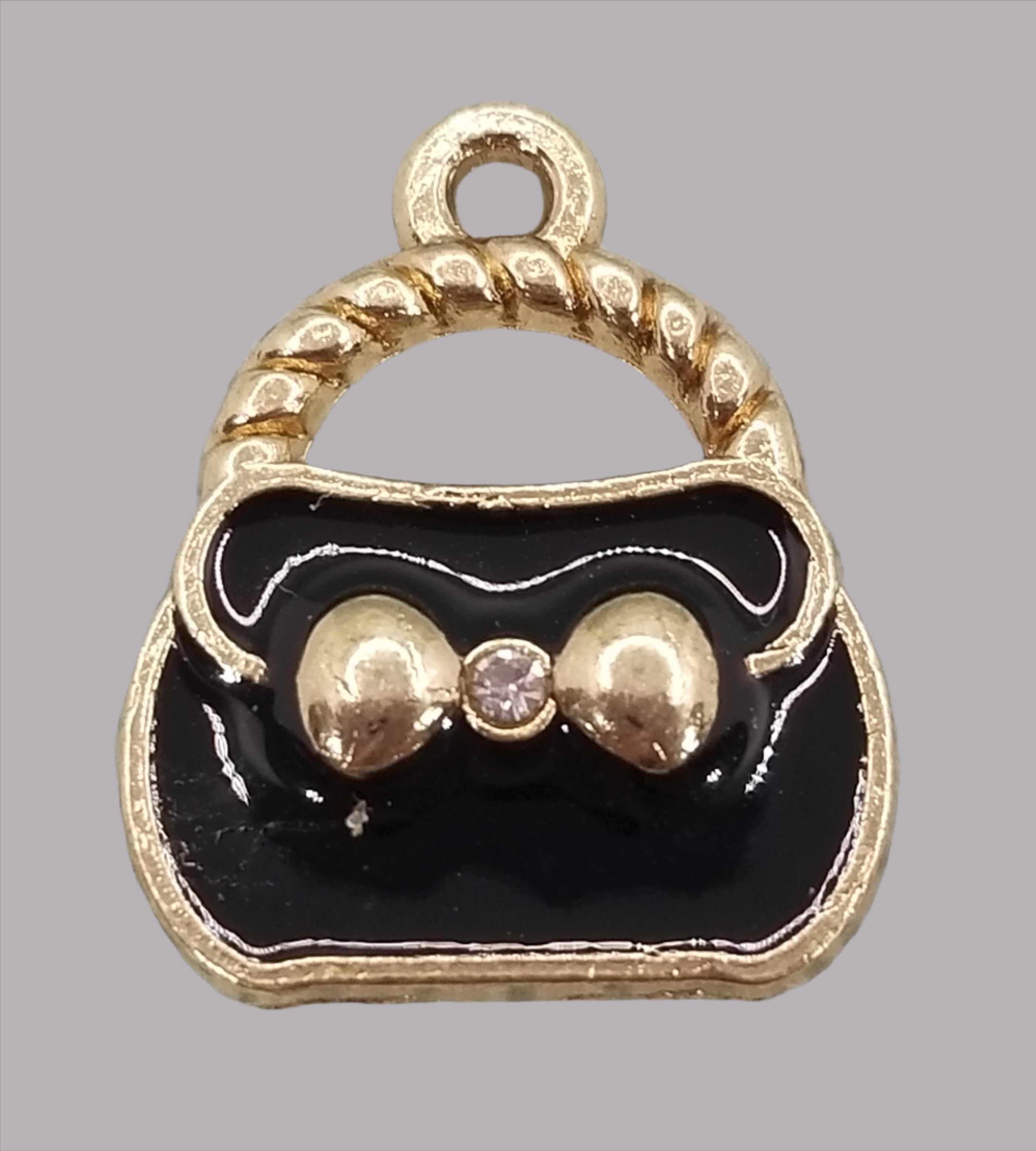 Black Purse with Gold Handle and Bow Dangle