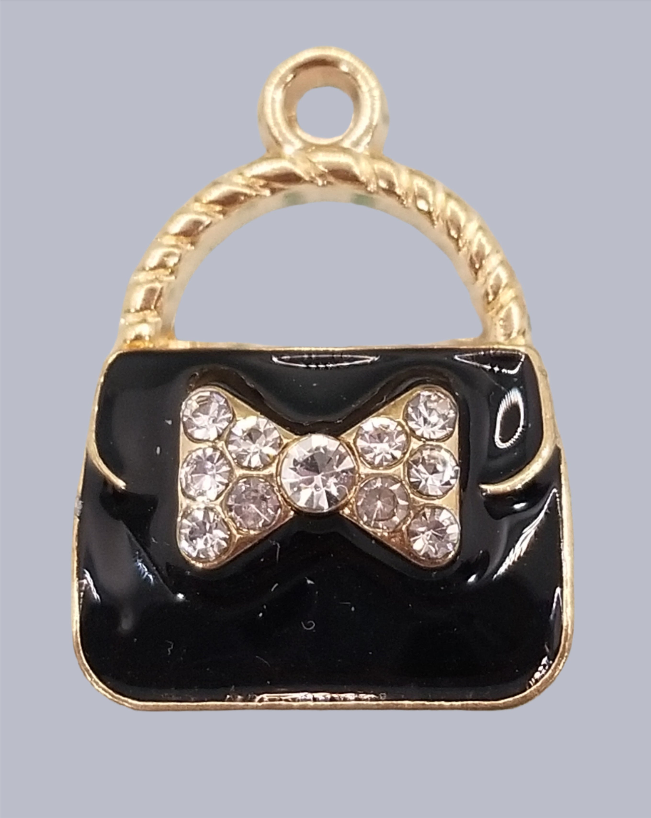 Black Purse with Gold & Rhinestones Dangle
